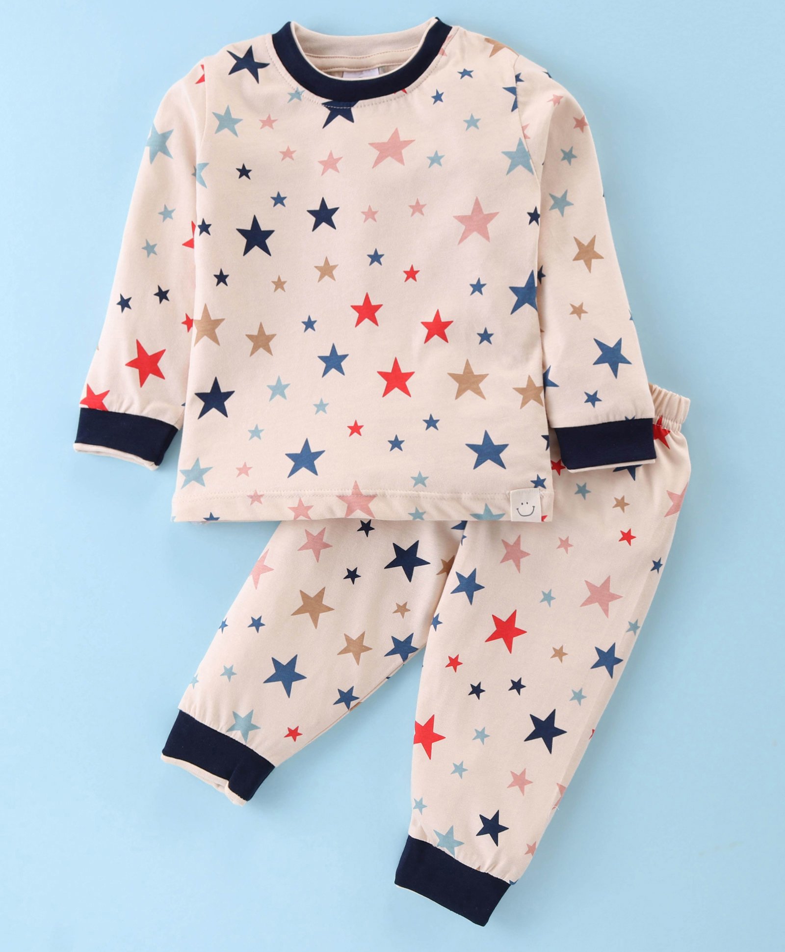 Ollypop Sinker Knit Full Sleeves Night Suit with Star Print -Pink-picture-16