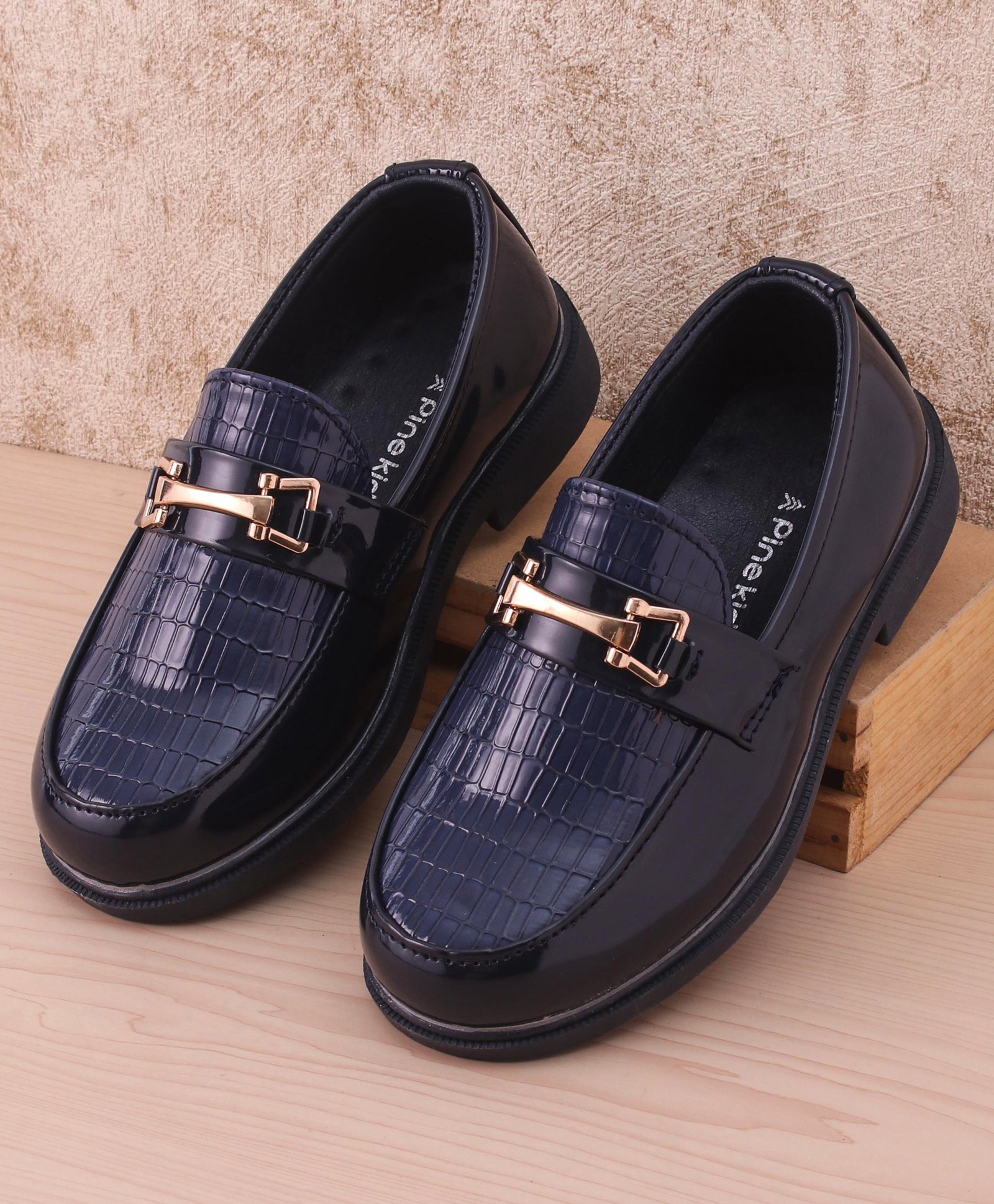 Pine Kids Slip on Formal Wear Shoes with Chain Link - Navy Blue-image-23