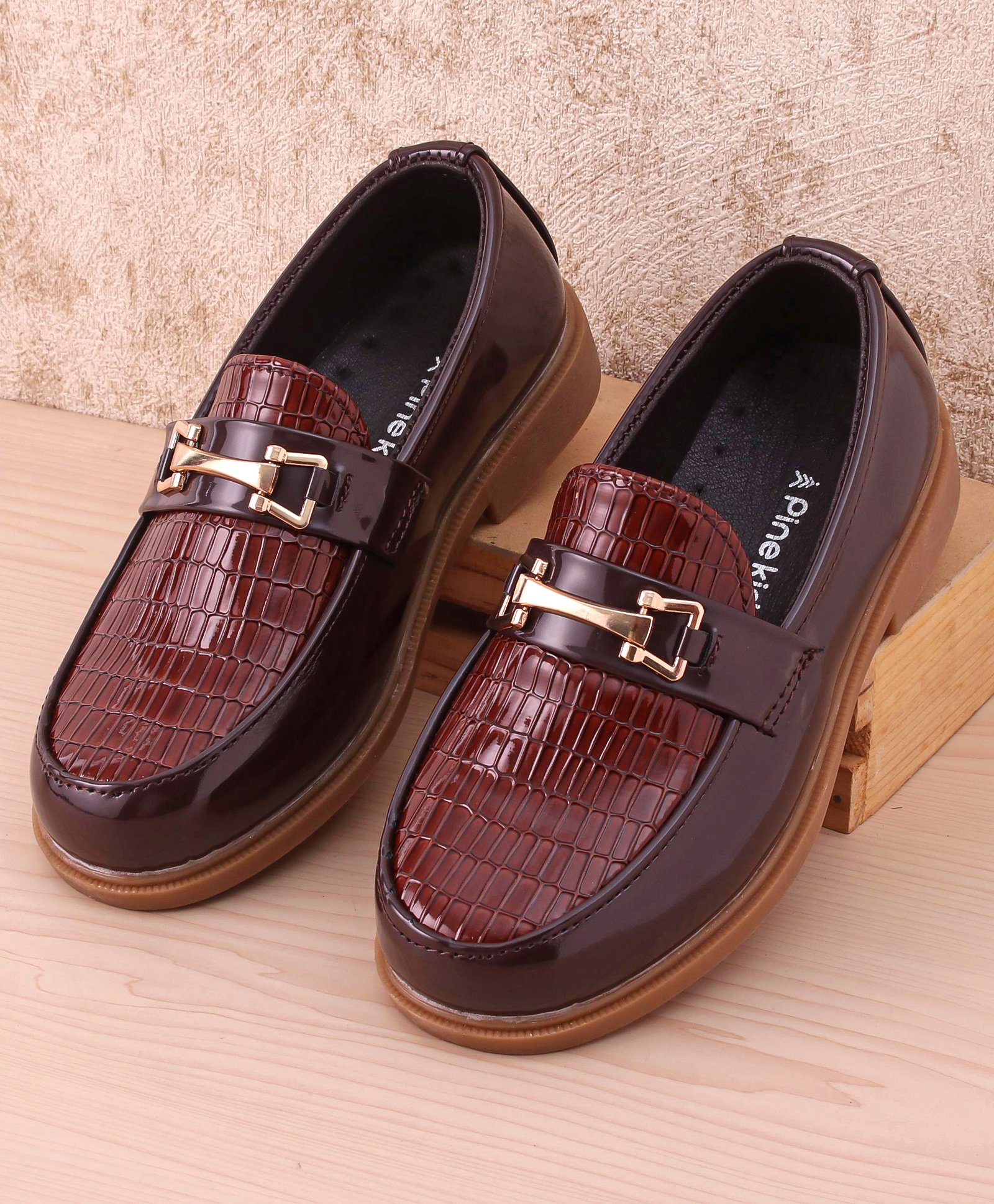 Pine Kids Slip on Formal Wear Shoes with Chain Link - Brown-picture-31