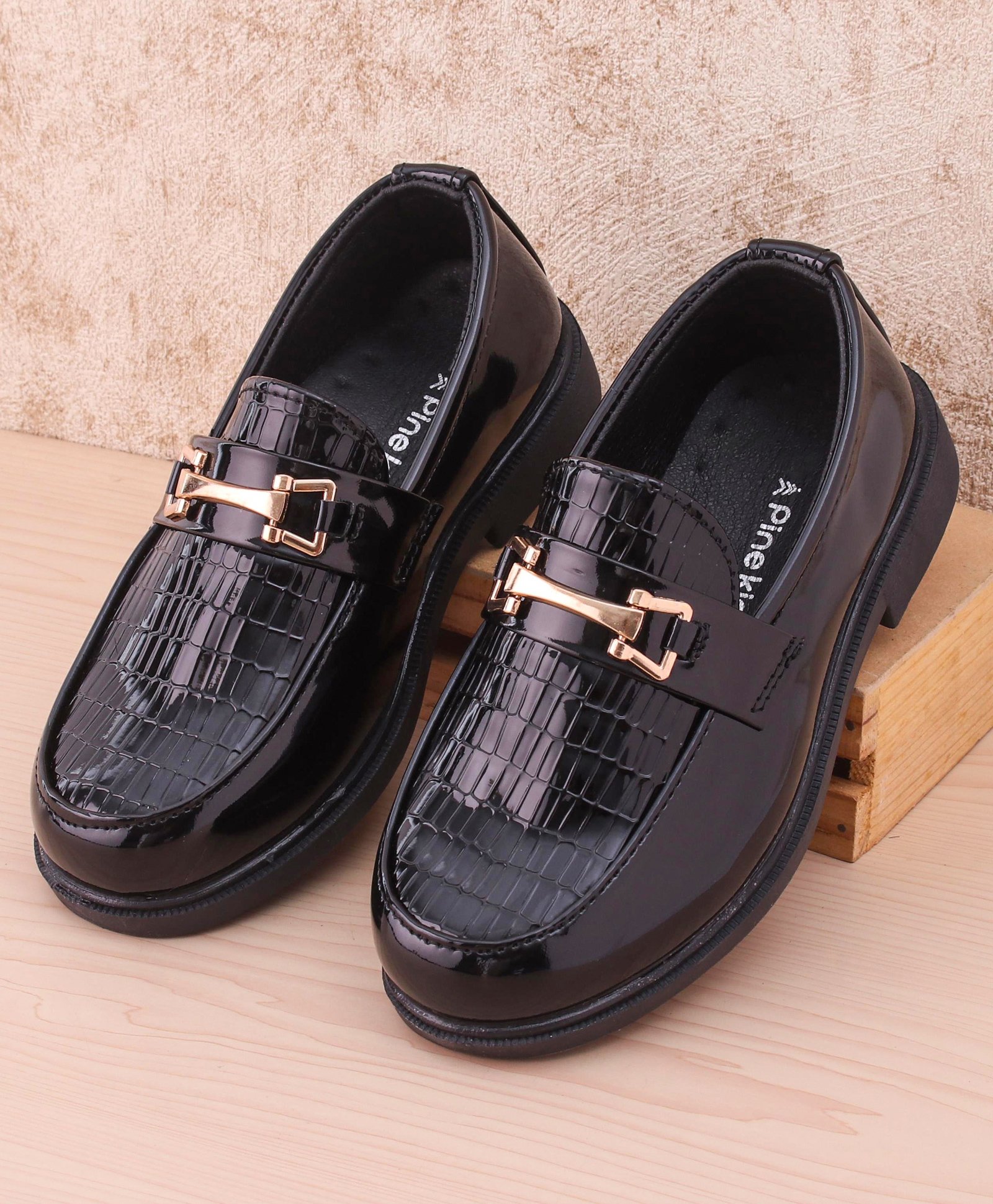 Pine Kids Slip on Formal Wear Shoes with Chain Link - Black-picture-18