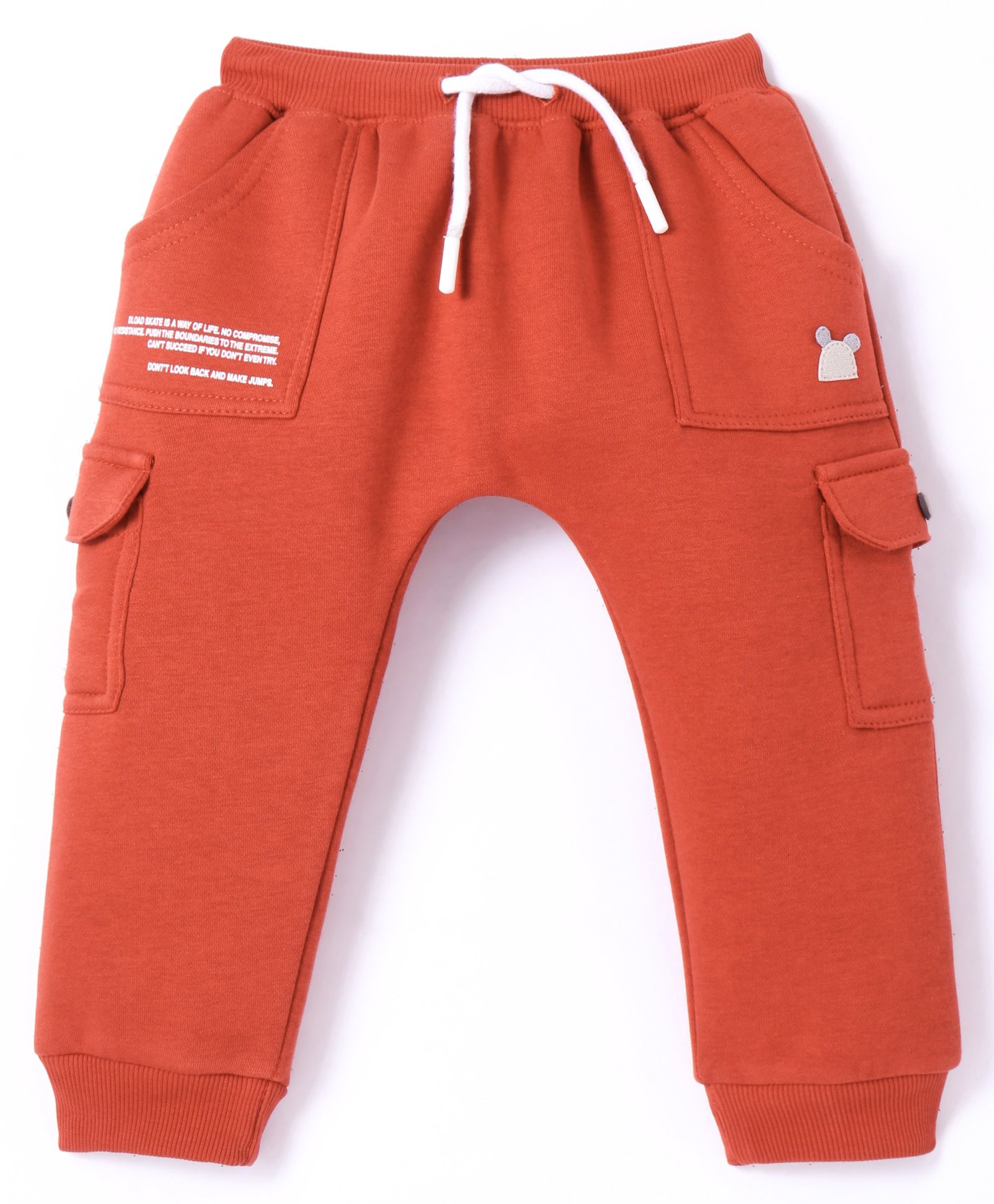 Pepito Knit Full Length Text Printed Fleece and Woollen Bottom With Bear Patch - Rust Orange-image-3