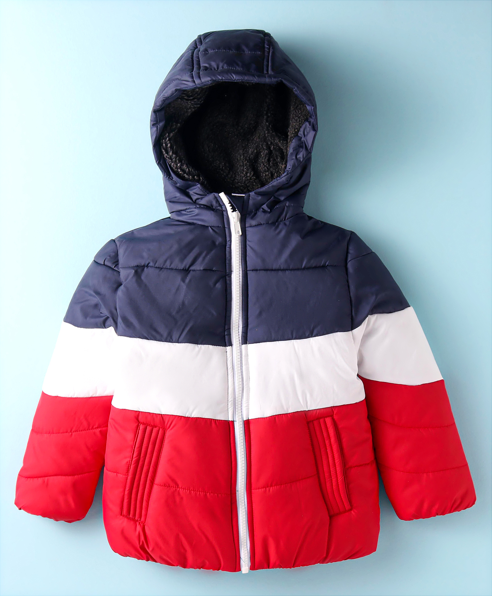 Pepito Woven Full Sleeves Hooded Padded Jacket With Cut & Sew Design - Navy Blue-image-39