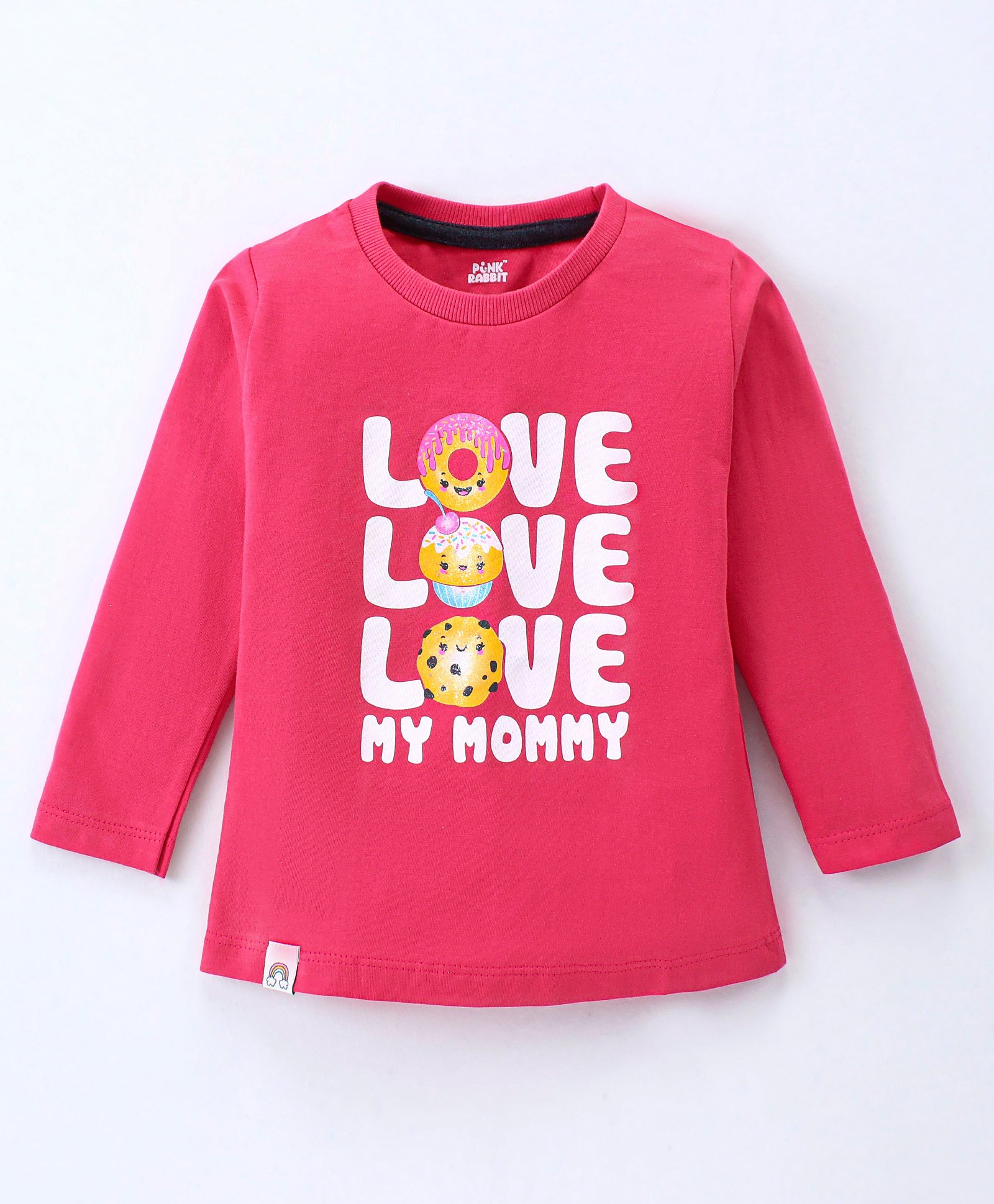 Pink Rabbit Single Jersey Knit Full Sleeves T-Shirt with Text Print - Pink-image-38
