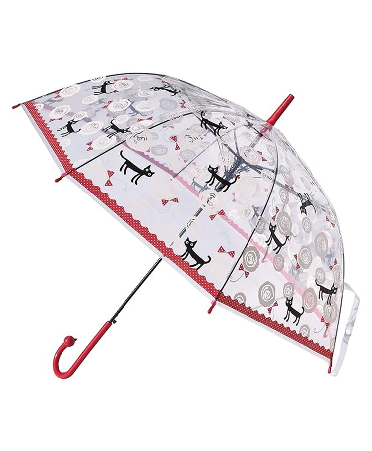 CHAATEWALA PVC Cats Detailed Transparent See Through Umbrella - Red & White-picture-21