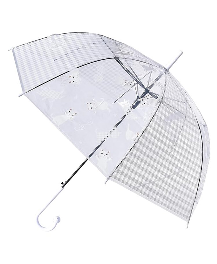 CHAATEWALA PVC Cats & Checked Detailed Transparent See Through Umbrella - White-image-40