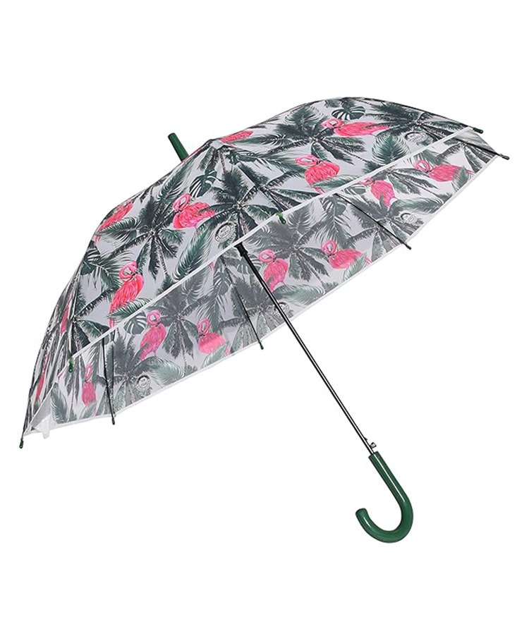 CHAATEWALA PVC Tropical Theme & Flamingo Detailed See Through Umbrella - Green-picture-18