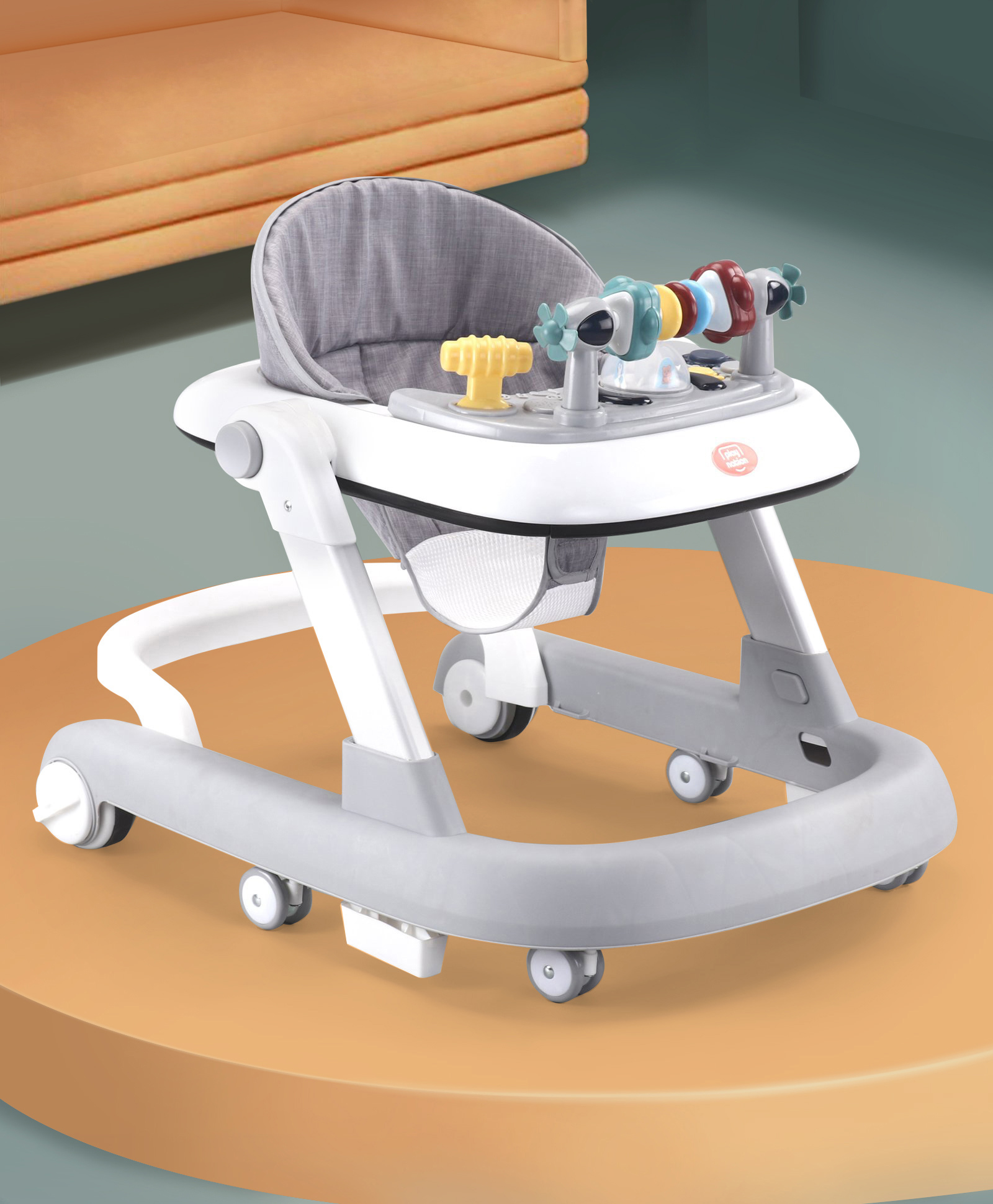 Play Nation Premium 2 in 1 Multi Functional Musical Baby Walker with Adjustable Height Speed & Rear Wheels with Anti Fall Protection - Grey-picture-18