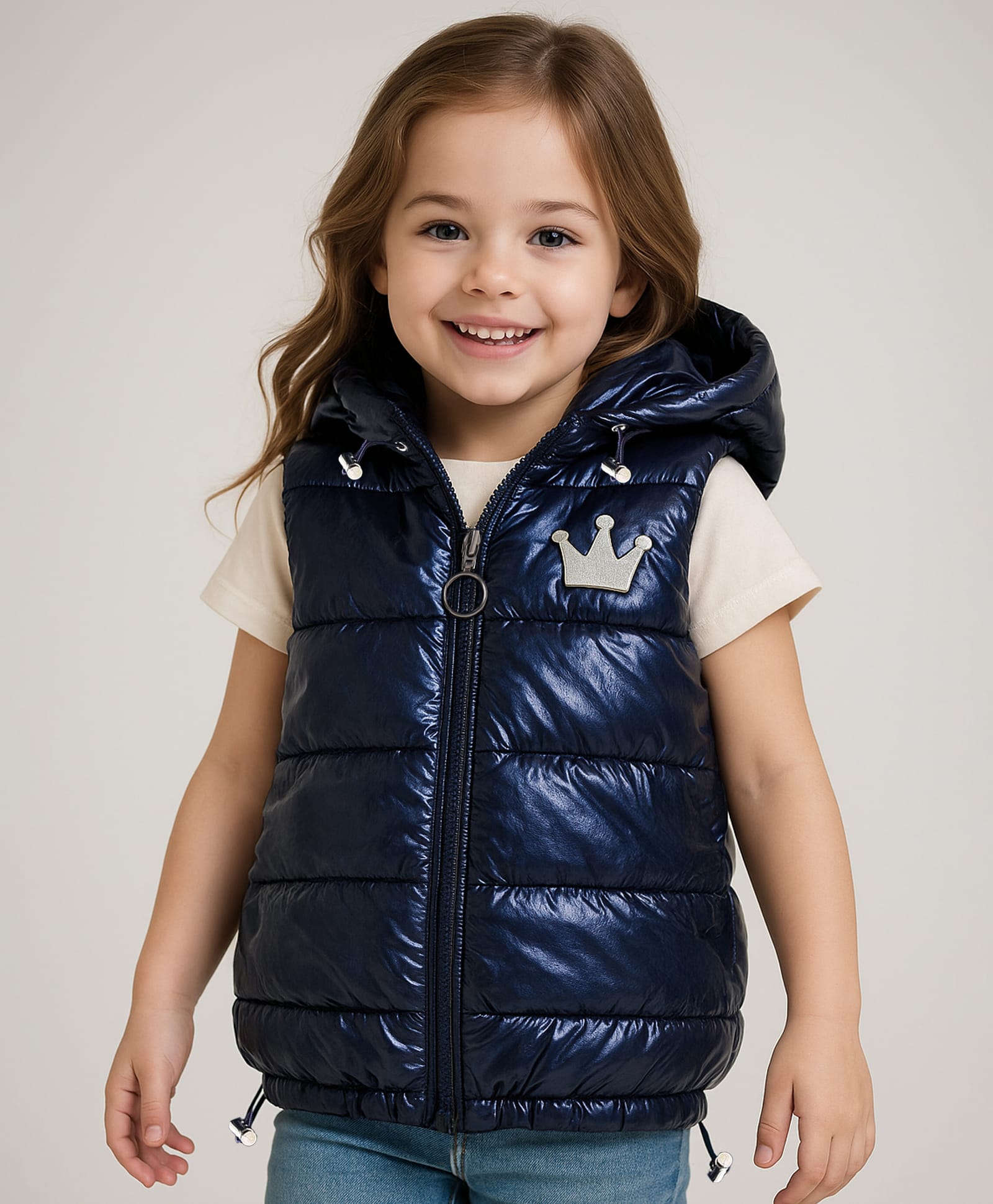 Babyhug Woven Sleeveless Padded Hooded Jacket with Quilted Design & Crown Patch Detailing - Black-image-39