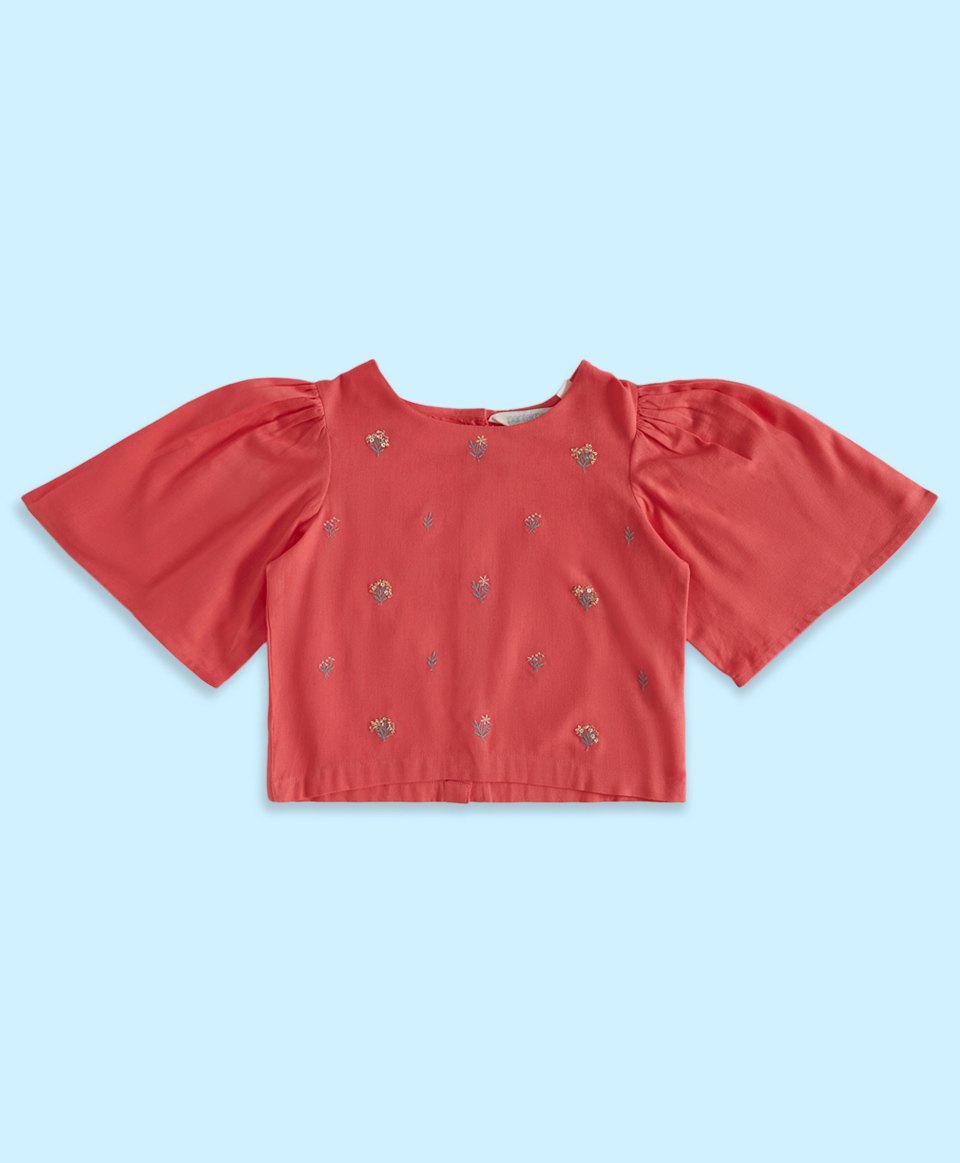 Akkriti by Pantaloons Half Sleeves Floral Embroidered Top - Coral-picture-10