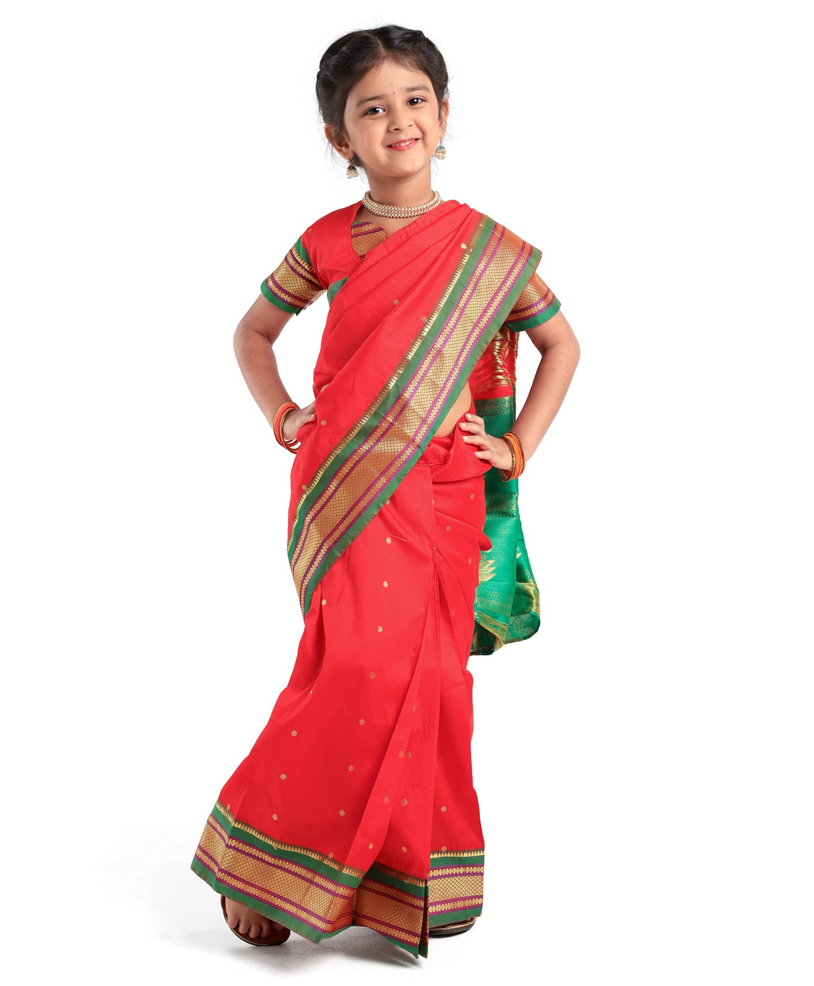 Bhartiya Paridhan Silk Saree With Half Sleeves Blouse with Zari Embroidery - Red-image-7
