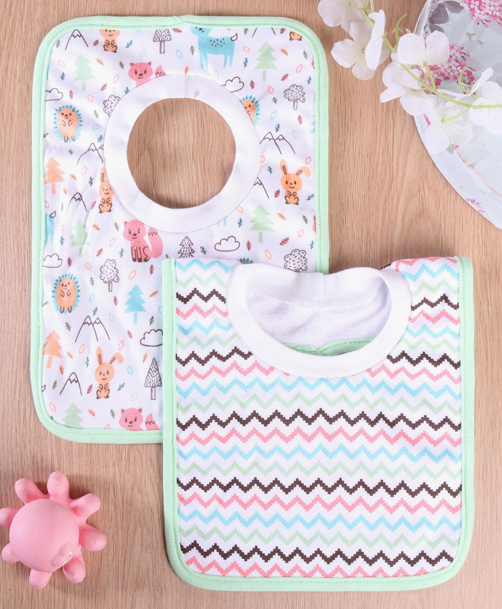 Babyhug Cotton Pullover Bibs Dino Print Set of 2 - Pink & White-image-3