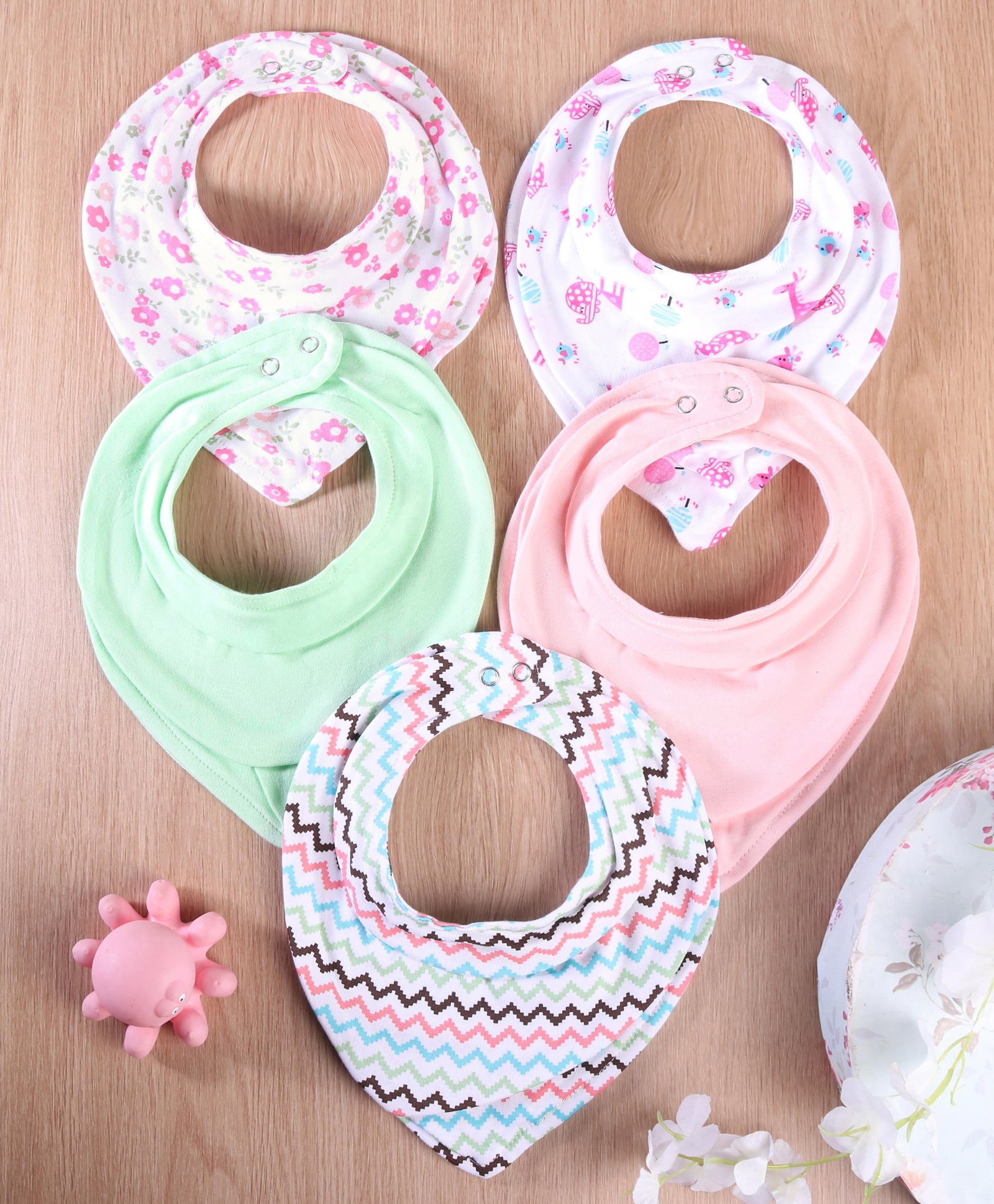 Babyhug Drool Bibs Floral Print Pack of 5 - Multicolor