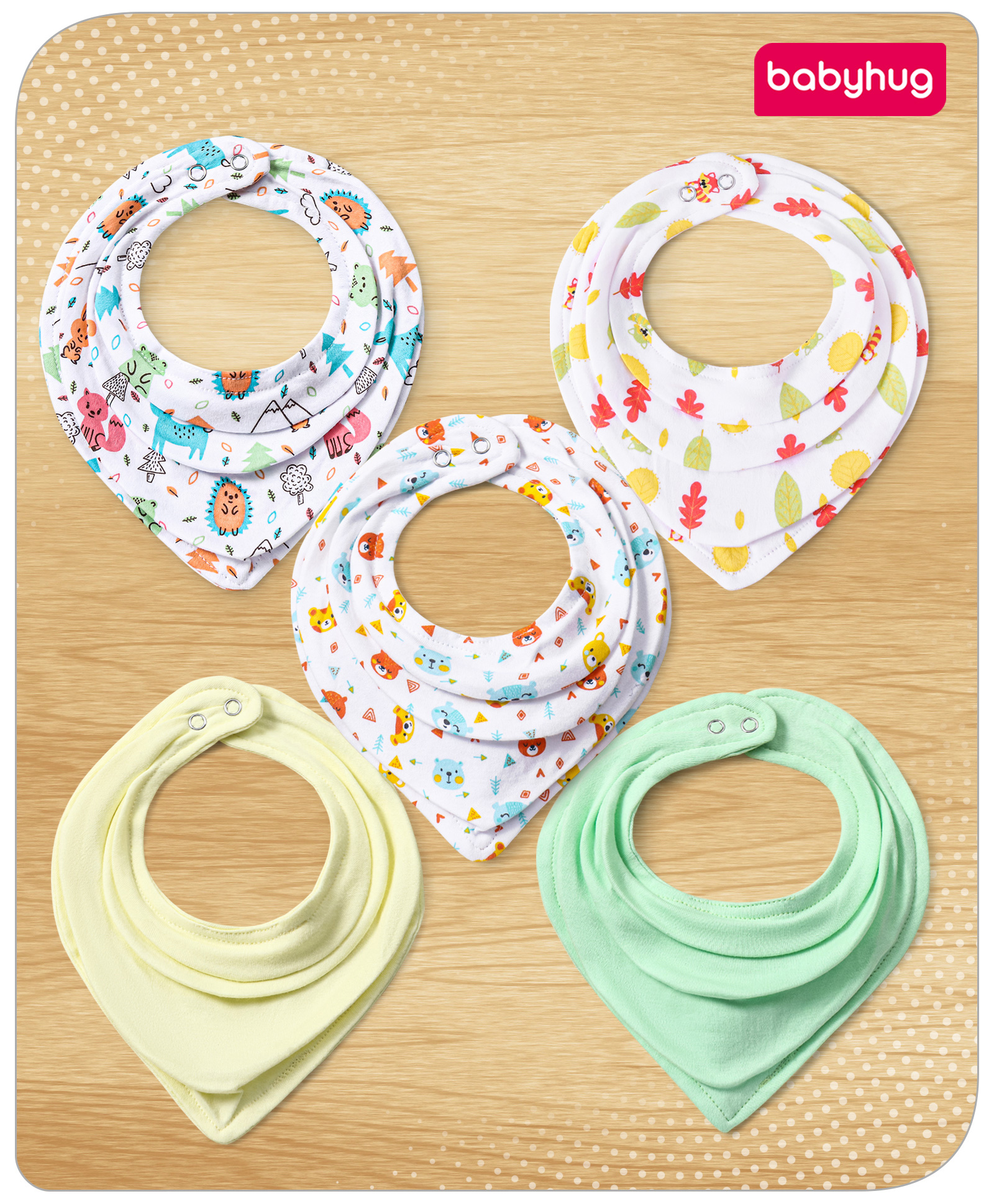 Babyhug Drool Bibs Printed Pack of 5 - Multicolor