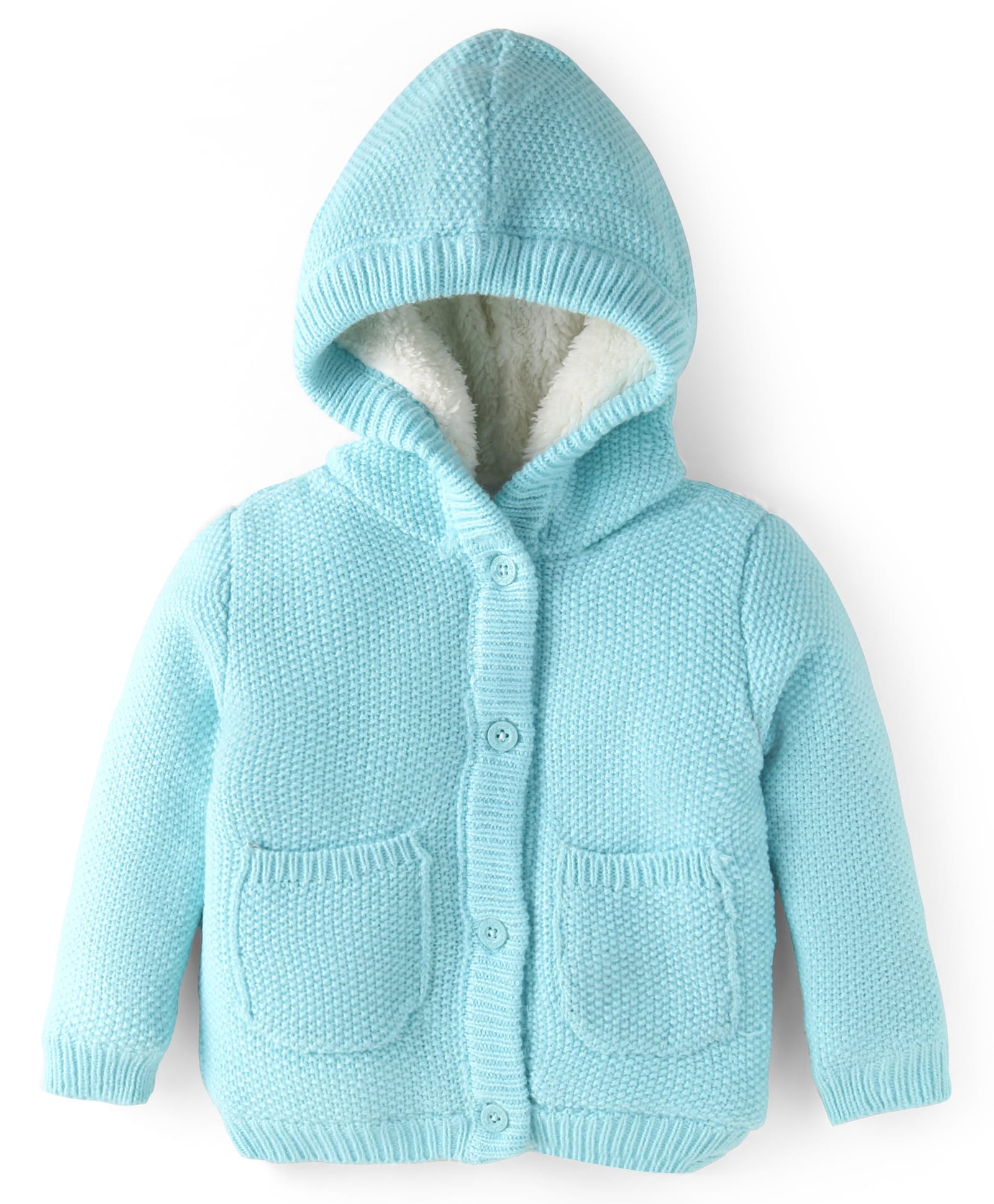 Babyhug Knit Full Sleeves Solid Color Hooded Sweater - Aqua Blue-image-23