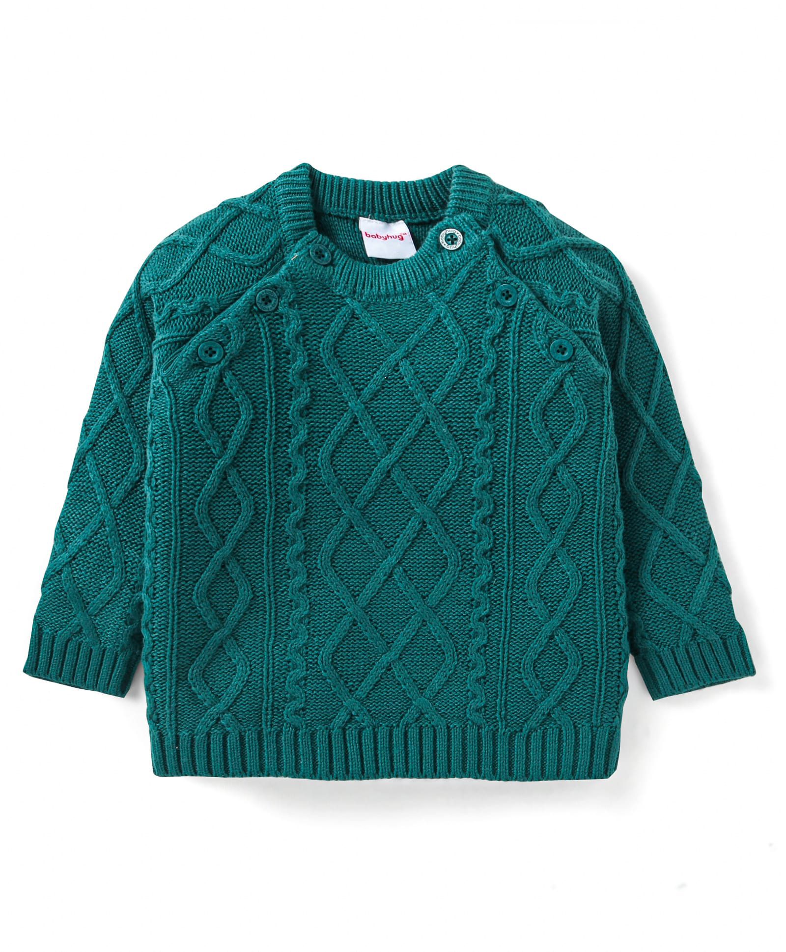Babyhug Knit Full Raglan Sleeves Pullover Sweater with Cable Knit Design - Teal Blue-picture-21