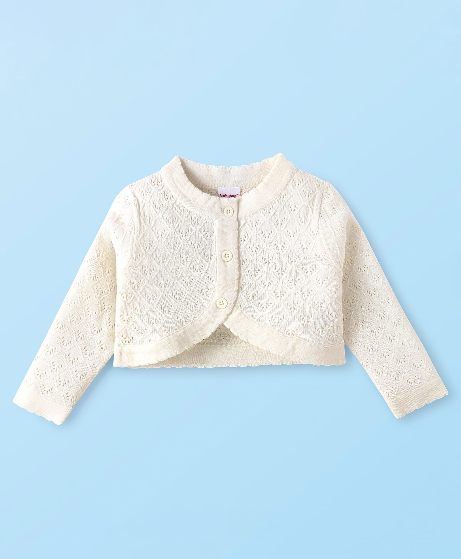 Babyhug Knitted Full Sleeves Solid Colour Shrug - Off White-picture-17