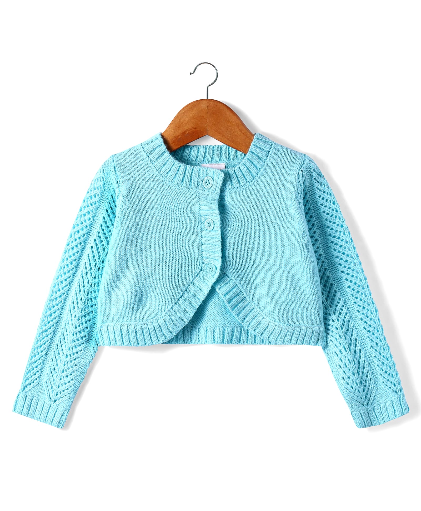 Babyhug Knitted Full Sleeves Solid Woollen Shrug - Aqua Blue-picture-19