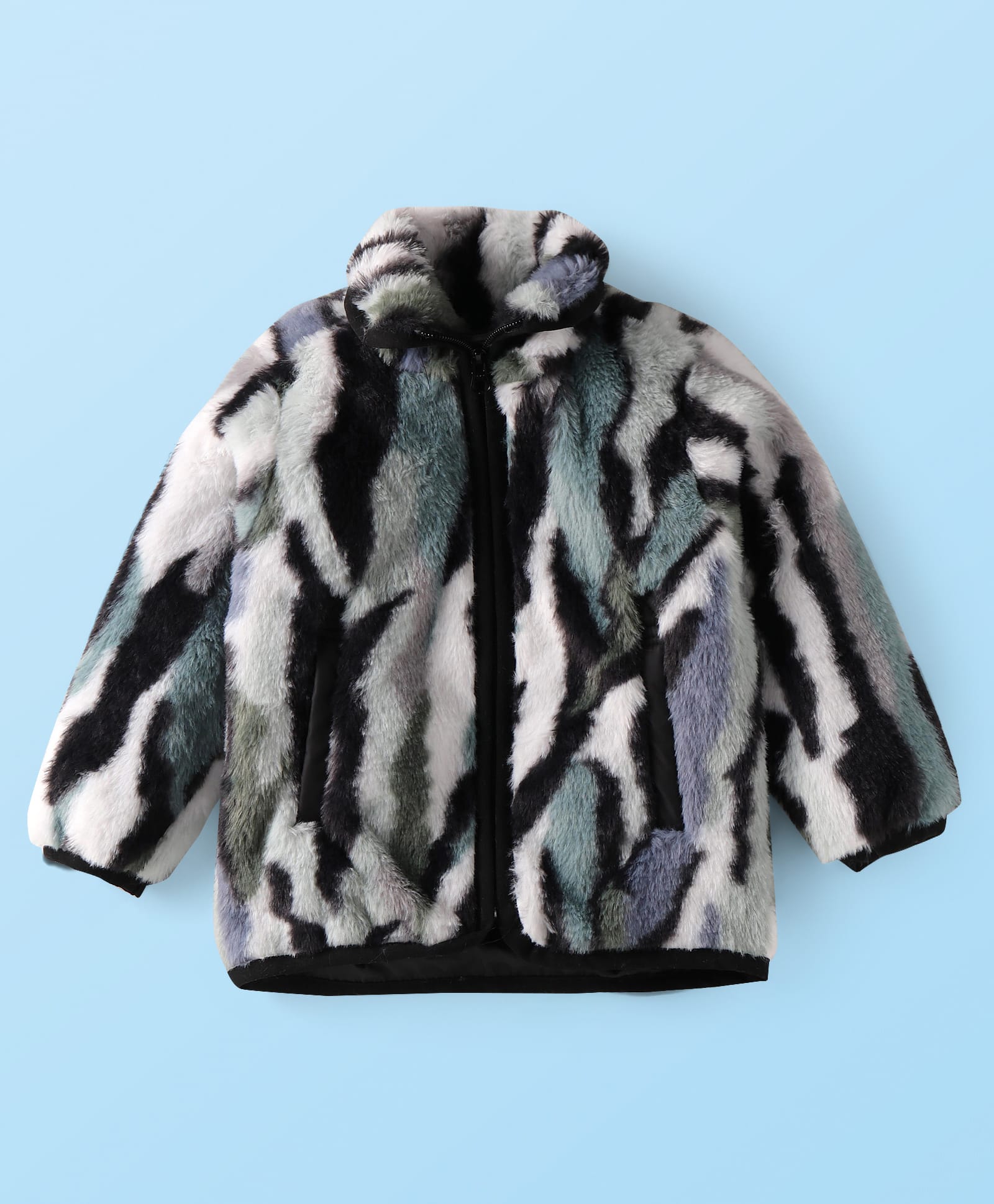 Babyhug Woven Full Sleeves Winter Fur Jacket With Camouflage Design - Black-picture-16