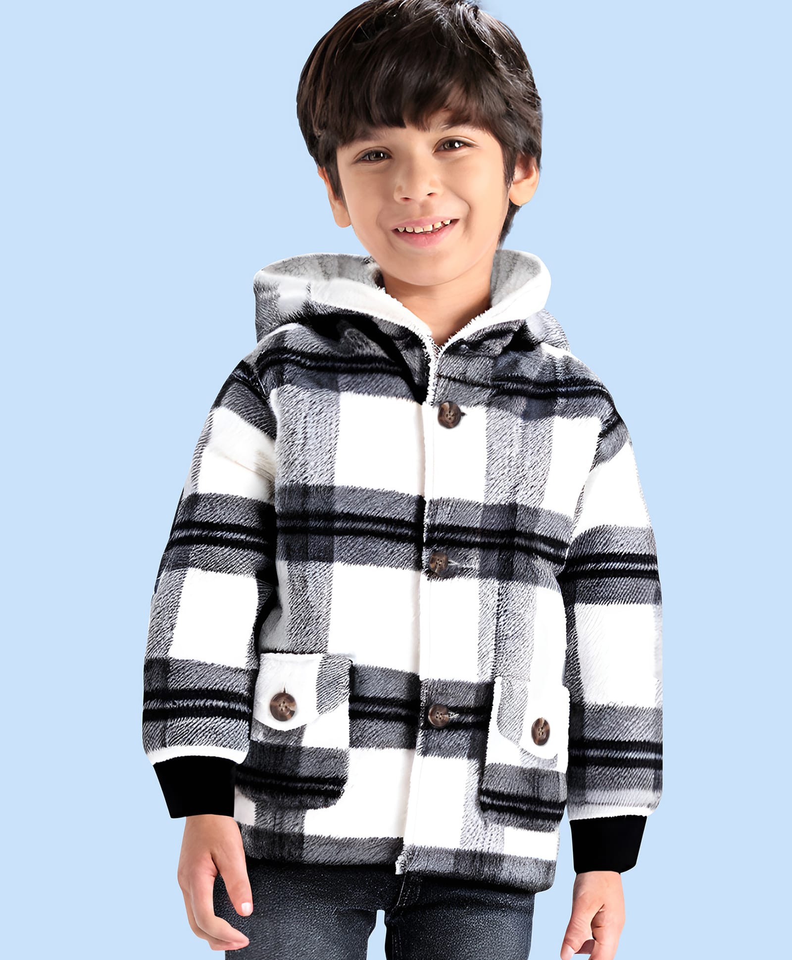 Babyhug Woven Full Sleeves Checkered Hooded Sweatjacket - White-picture-28