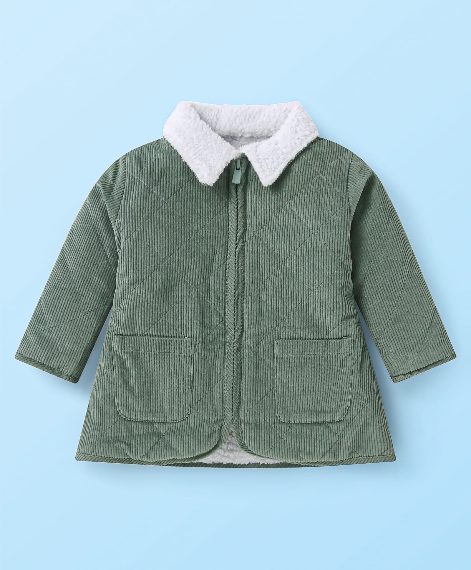 Babyhug Full Sleeves Collared Neck Winter Jacket With Solid Colour & Fur Detailing -Green-picture-20