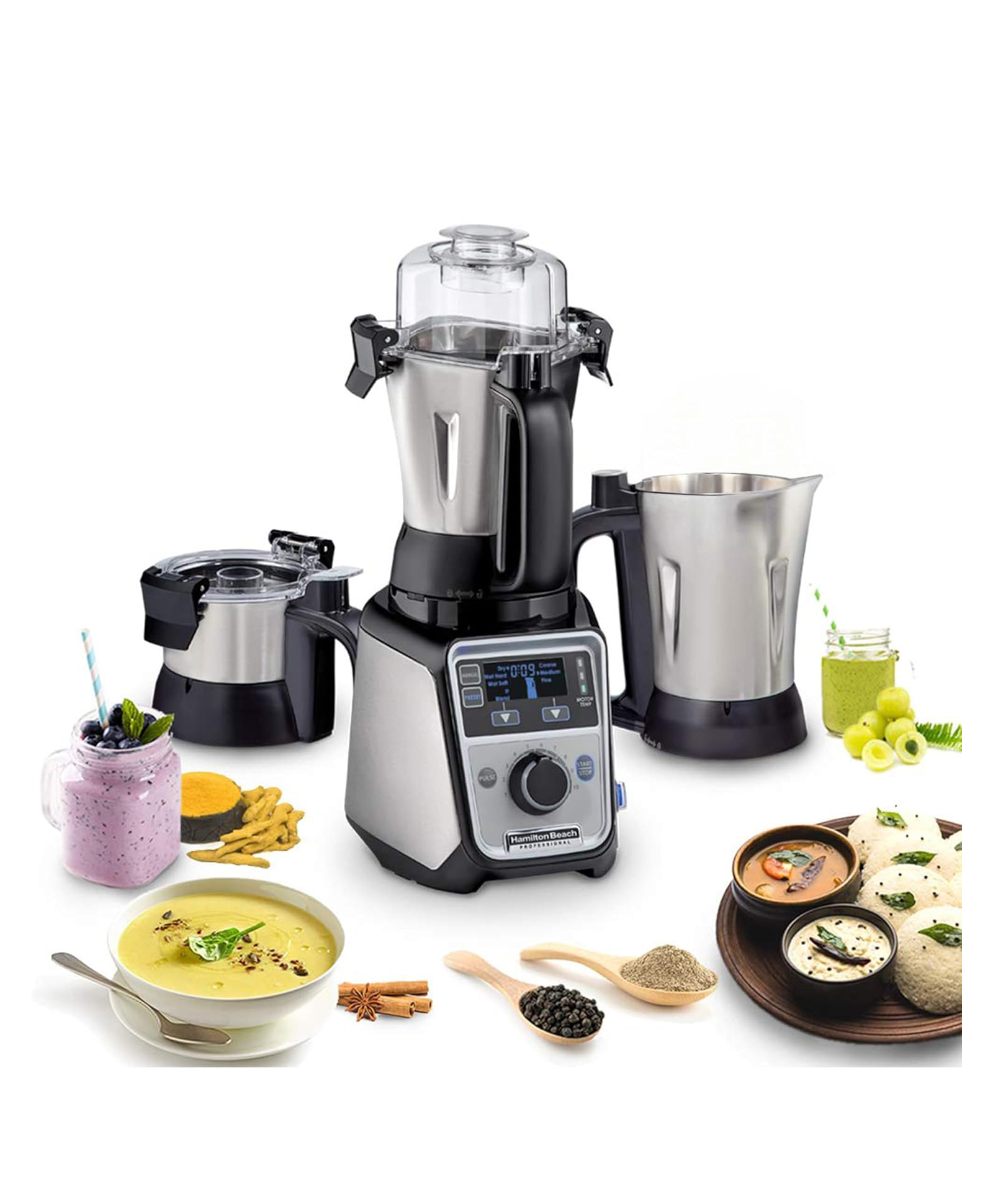 Hamilton Beach Professional Juicer Mixer Grinder 58770-IN, 1400 Watt Rated Motor, Triple Overload Protection, 3 Stainless Steel Leakproof Jars, Triple Safety Protection, Intelligent Controls, Black