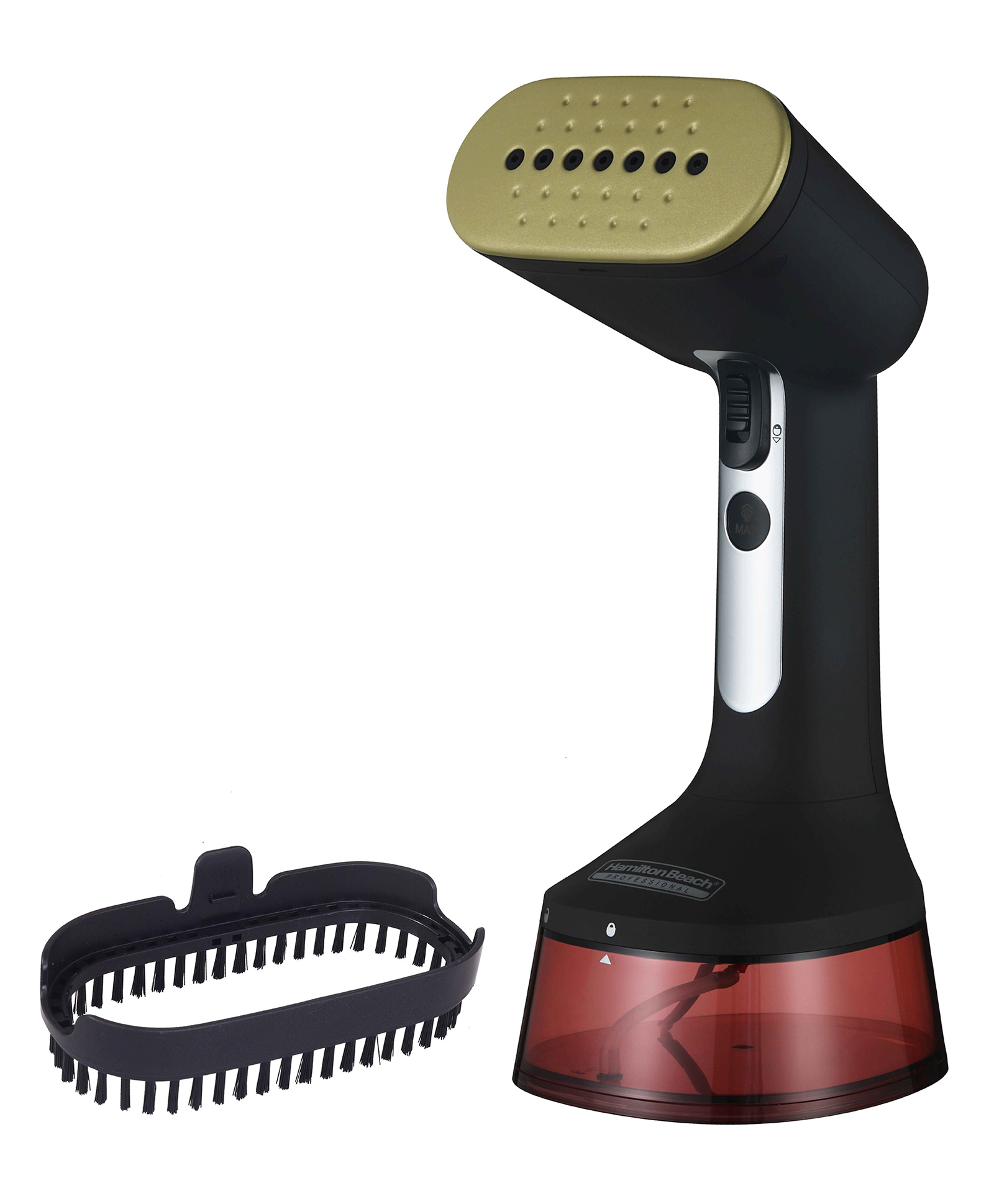 Hamilton Beach Professional Garment Steamer, Steam Iron for Clothes, 1740Watt Fast Heat Up, Turbo Steam Mode, Detachable Fabric Brush, Large 300ml Water Tank, Ergonomic Handle, 2m Cord, Red