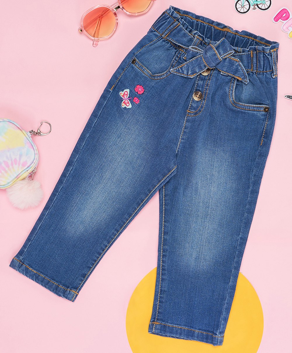 Pantaloons Baby Floral & Butterfly Embroidered Jeans - Blue-picture-24
