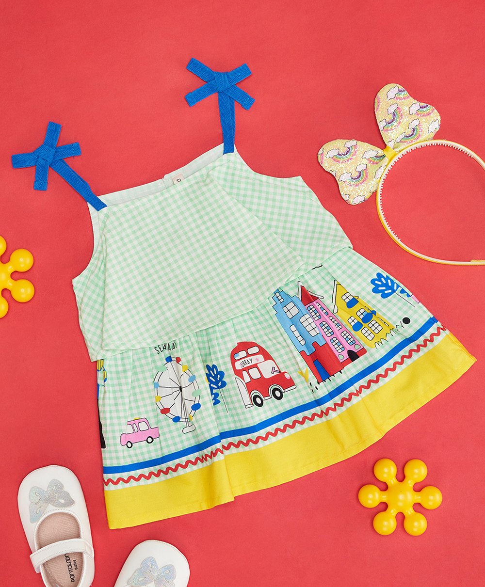 Pantaloons Baby Sleeveless Checked & Vehicles Printed Top - Green-picture-27