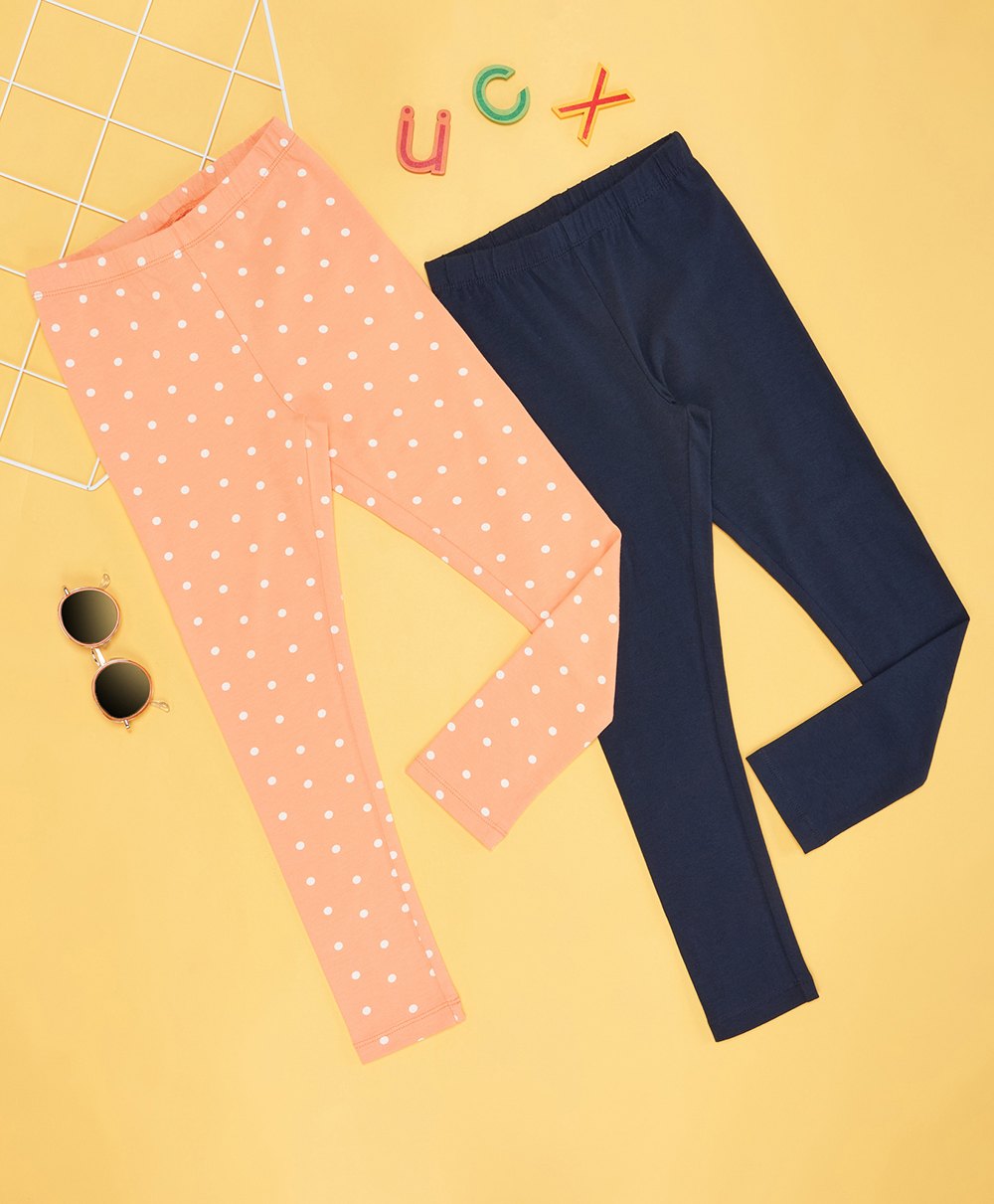 YU by Pantaloons Pack Of 2 Polka Dots Printed & Solid Leggings - Multi Colour-picture-38