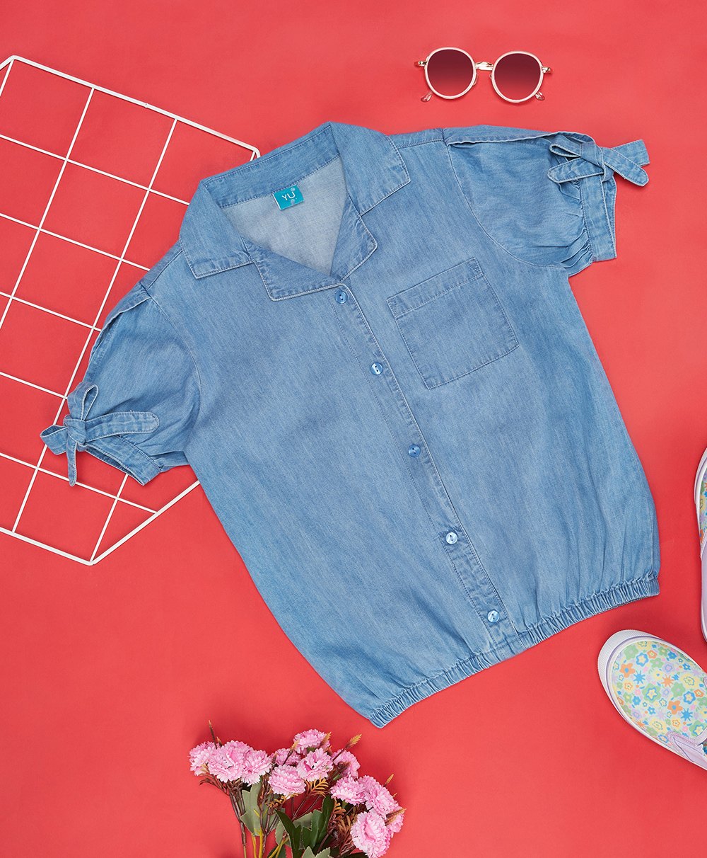 YU by Pantaloons Half Sleeves Mild Washed Top - Blue-picture-23