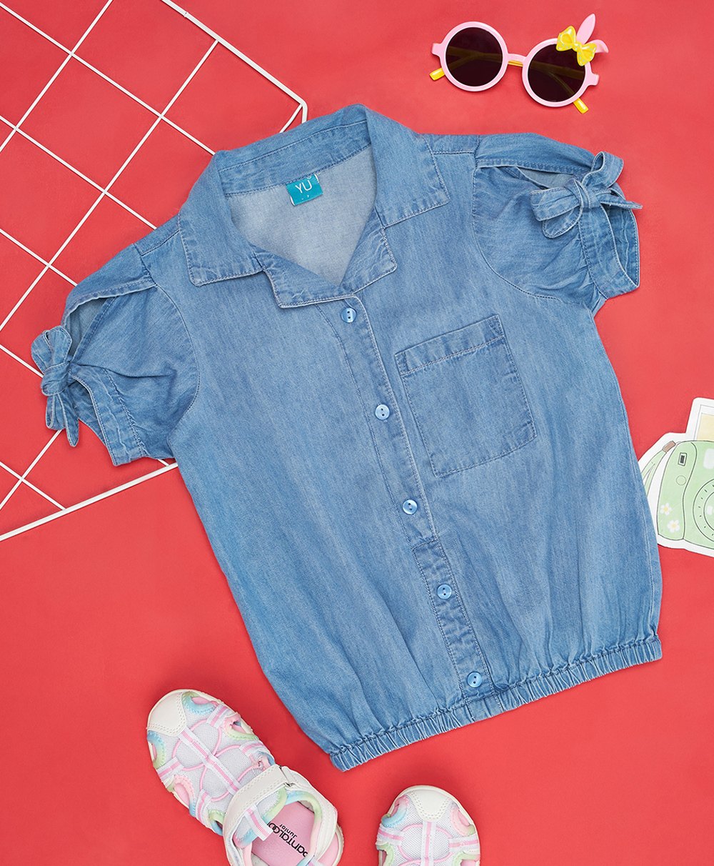 YU by Pantaloons Half Sleeves Mild Washed Top - Blue-picture-22