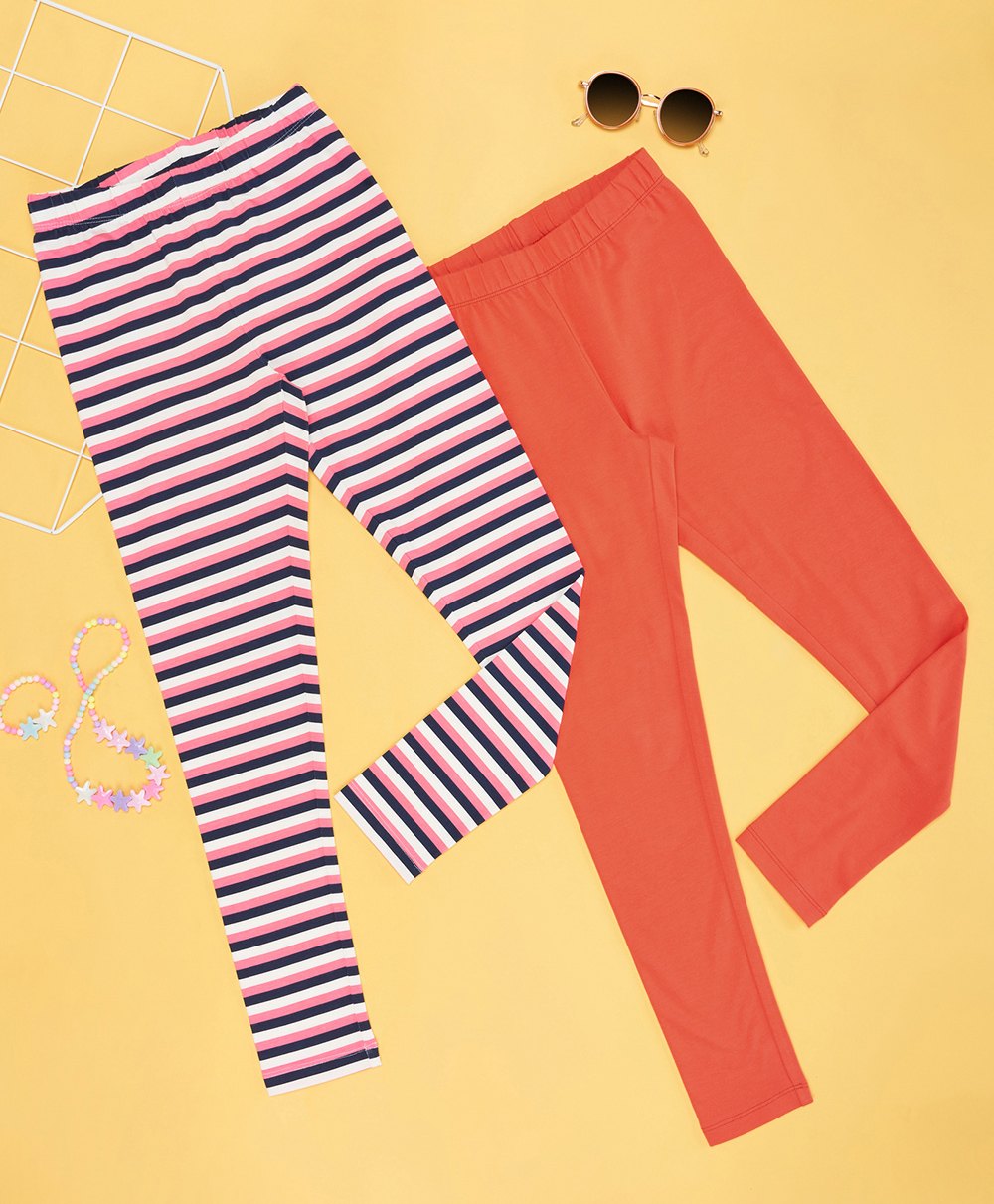 YU by Pantaloons Pack Of 2 Striped & Solid Leggings - Multi Colour-picture-42