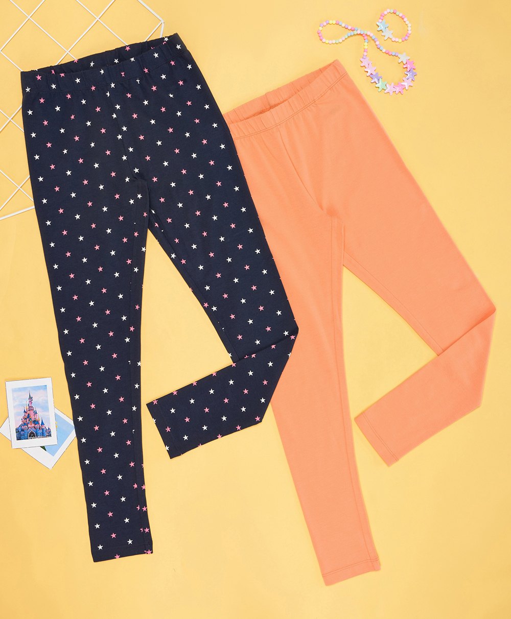YU by Pantaloons Pack Of 2 Solid & Stars Printed Leggings - Multi Colour-picture-36