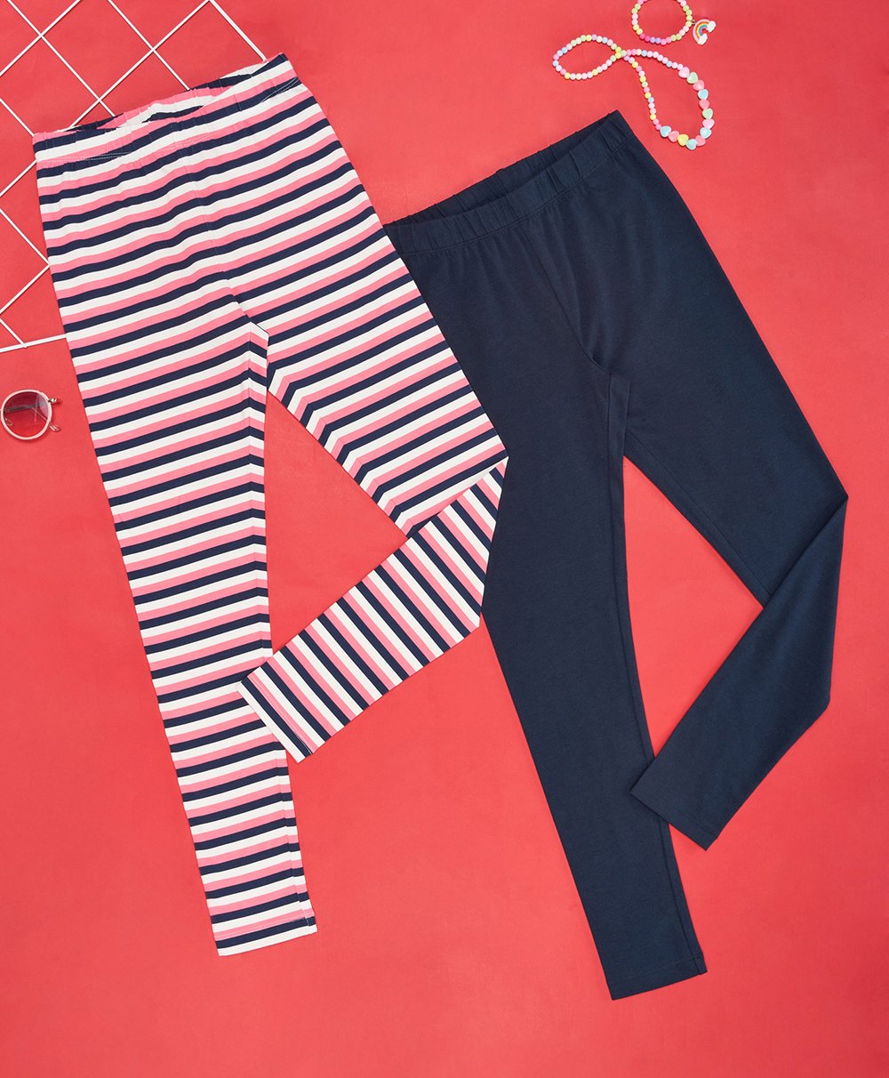 YU by Pantaloons Pack Of 2 Solid & Striped Leggings - Multi Colour-picture-34