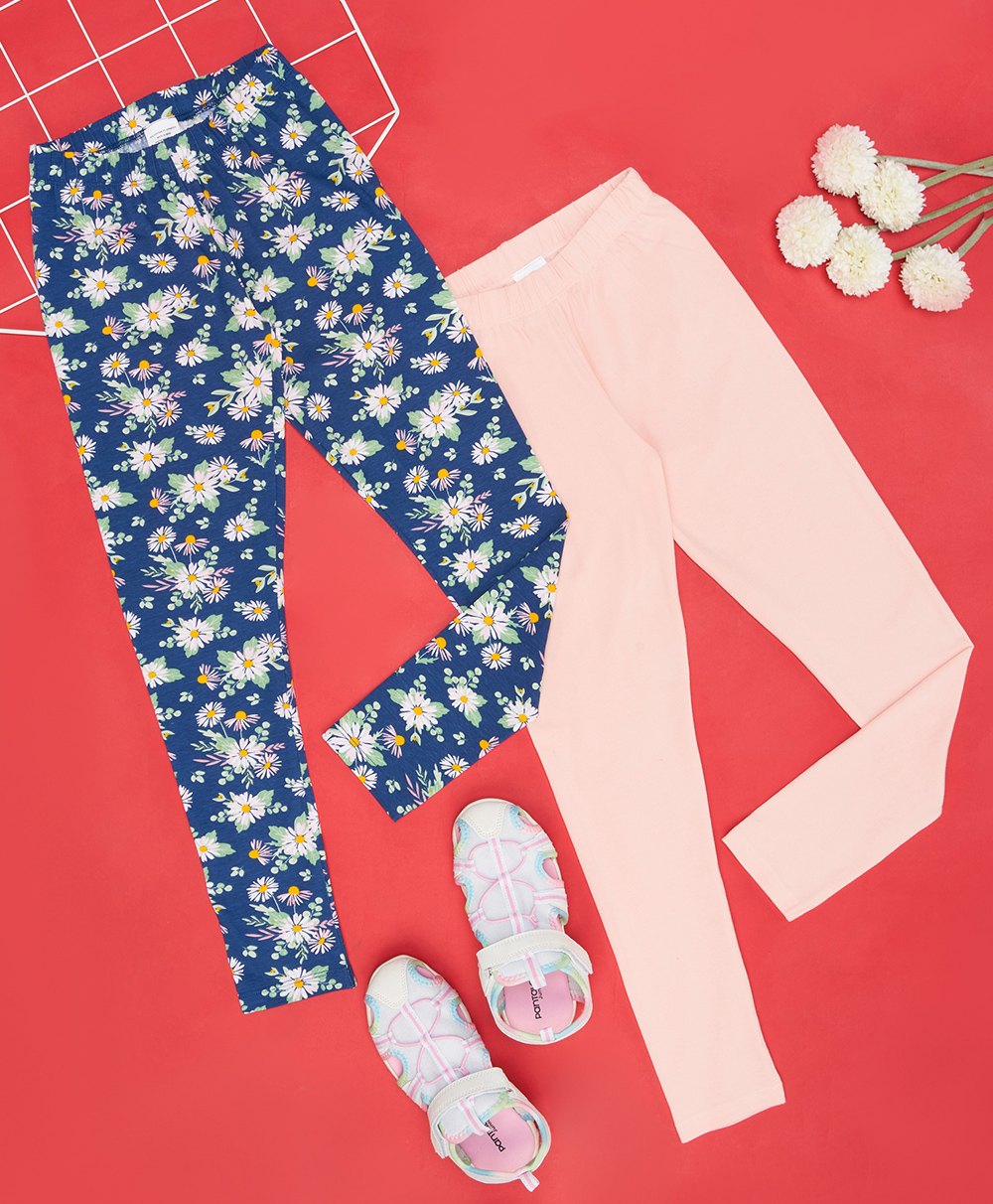 YU by Pantaloons Pack Of 2 Solid & Floral Printed Leggings - Multi Colour-picture-16