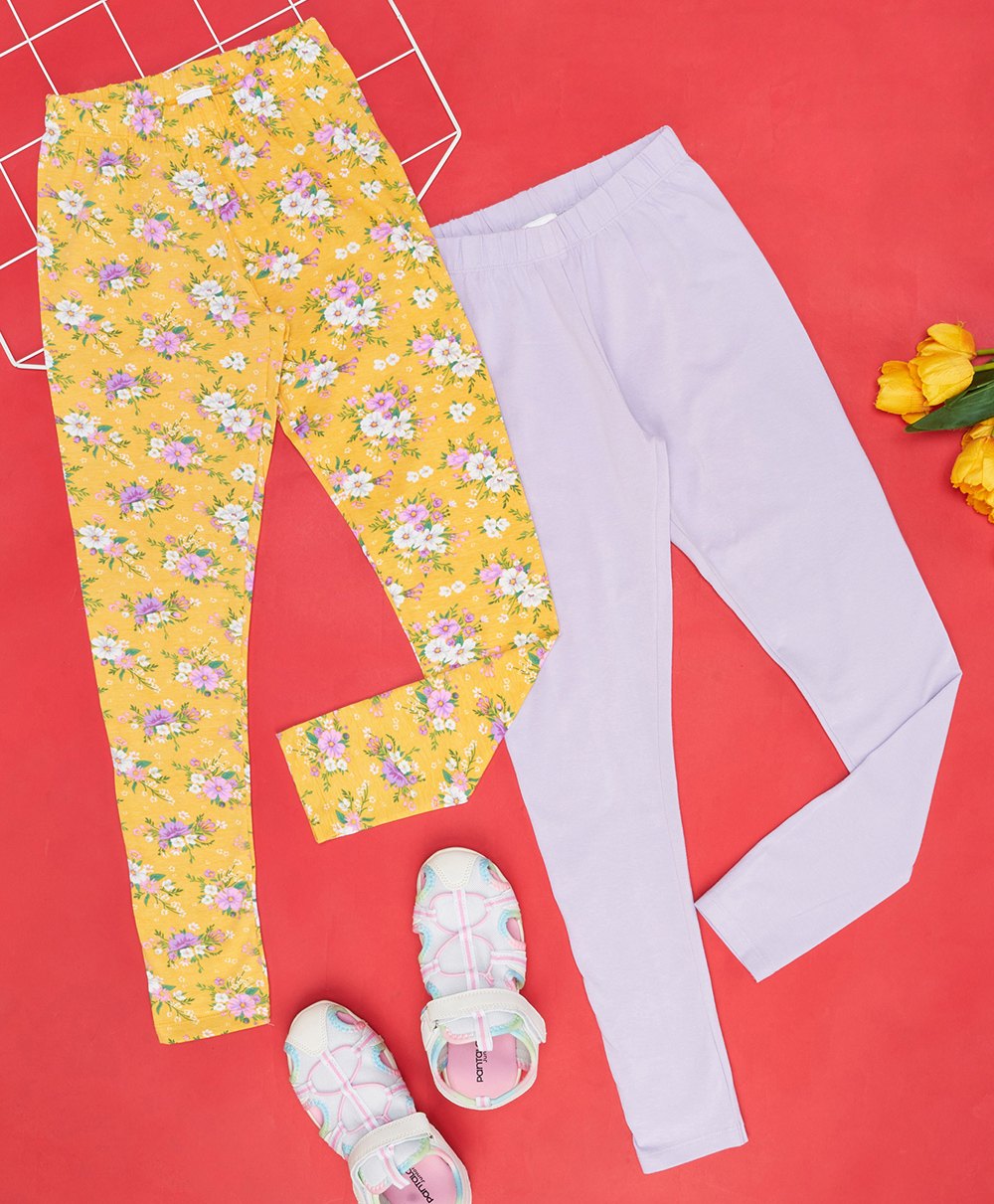 YU by Pantaloons Pack Of 2 Solid & Floral Printed Leggings - Multi Colour-picture-37