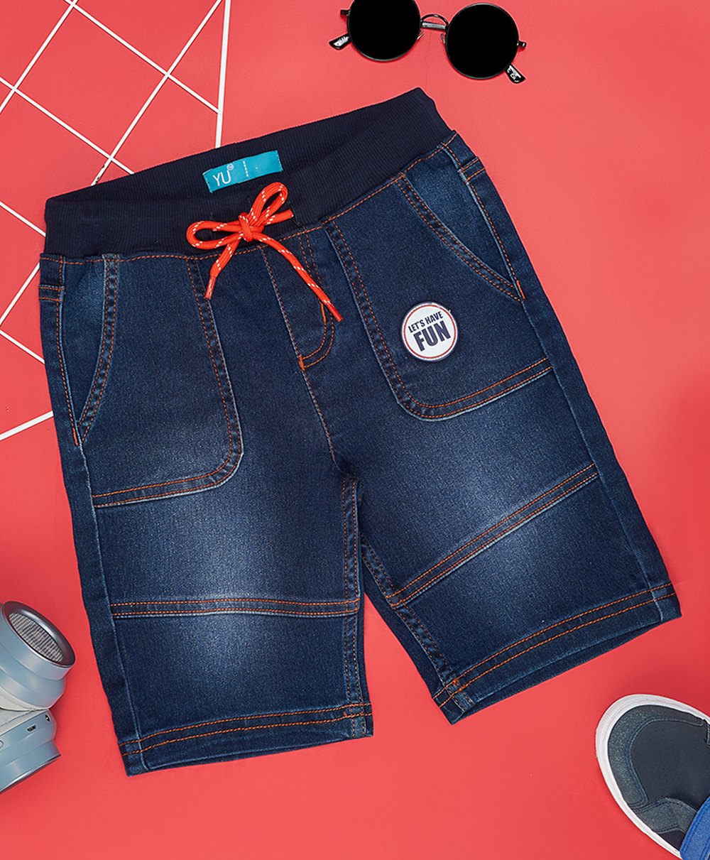 YU by Pantaloons Mild Washed & Text Patch Detailed Shorts - Navy Blue-picture-19