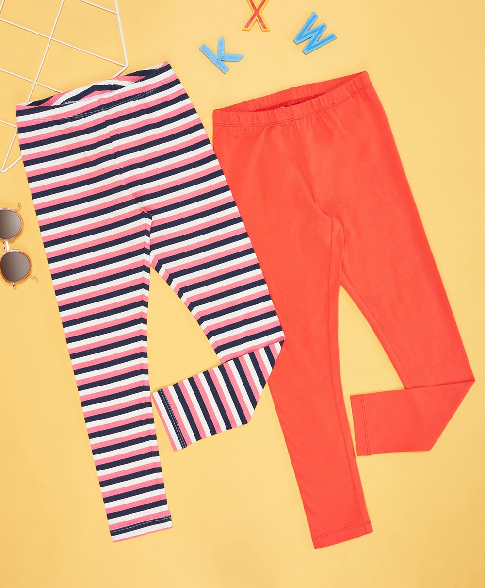 YU by Pantaloons Pack Of 2 Striped & Solid Leggings - Multi Colour-picture-29