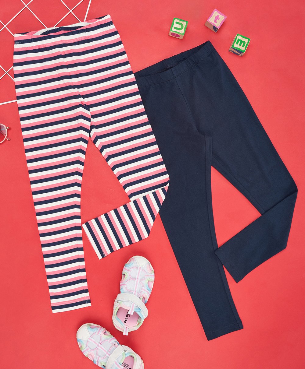 YU by Pantaloons Pack Of 2 Striped & Solid Leggings - Multi Colour-picture-29