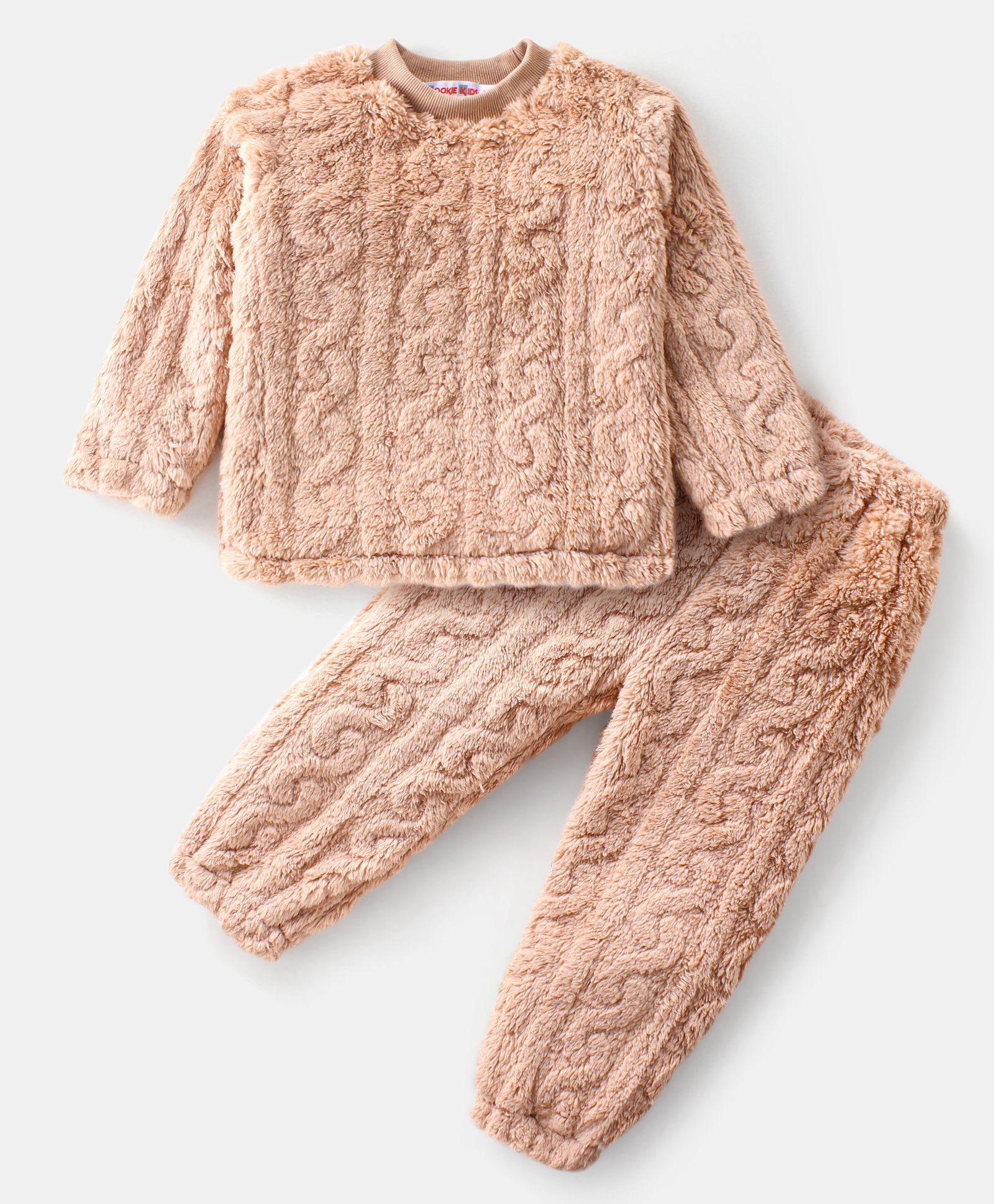 Kookie Kids Full Sleeves Winter Wear Night Suit - Light Brown-image-21