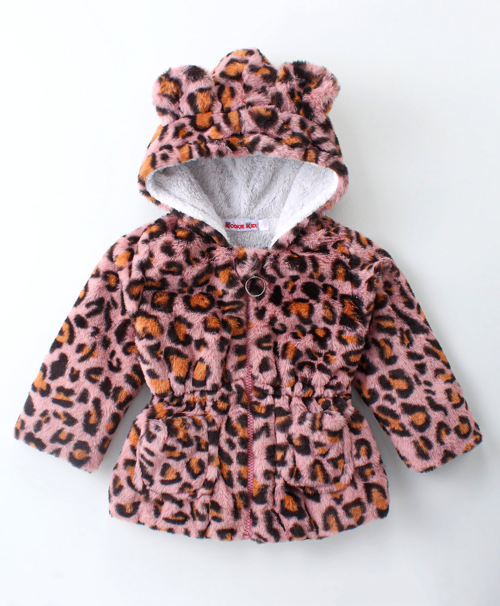 Kookie Kids Full Sleeves Hooded Jacket Leopard Print - Pink-image-24