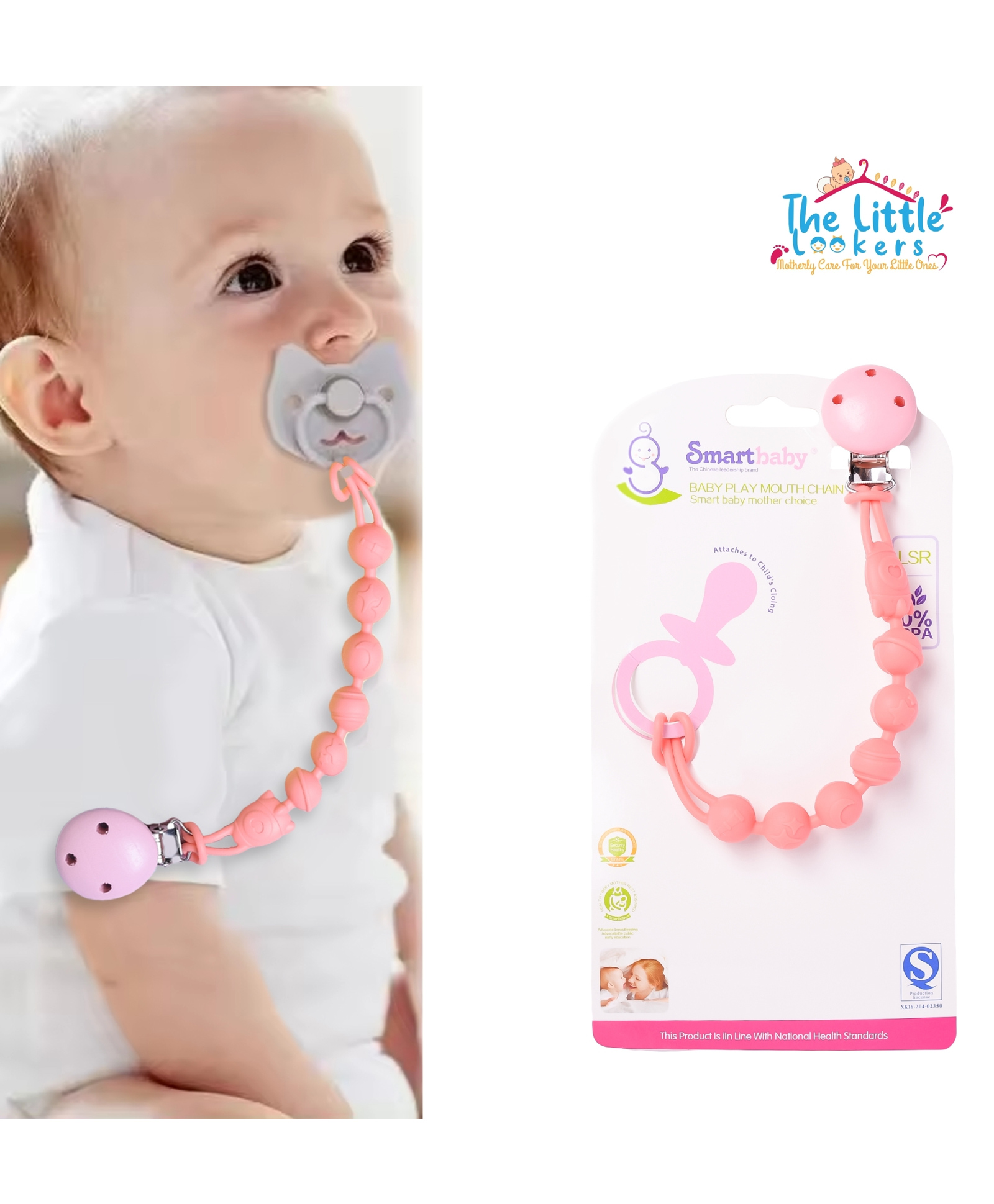 THE LITTLE LOOKERS Silicone Pacifier Clip for Baby Boys and Girls, One Piece Pacifier Clips, Wooden Soother Clips Design, Fits Most Pacifiers and Teething Toys - Baby Pink-image-30