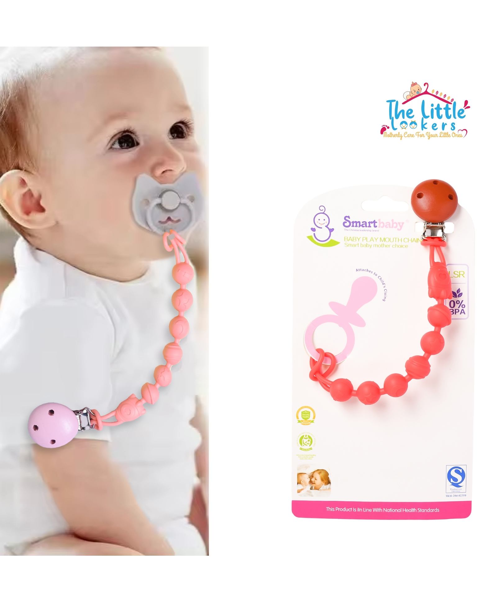 THE LITTLE LOOKERS Silicone Pacifier Clip for Baby Boys and Girls, One Piece Pacifier Clips, Wooden Soother Clips Design, Fits Most Pacifiers and Teething Toys - Red-picture-28