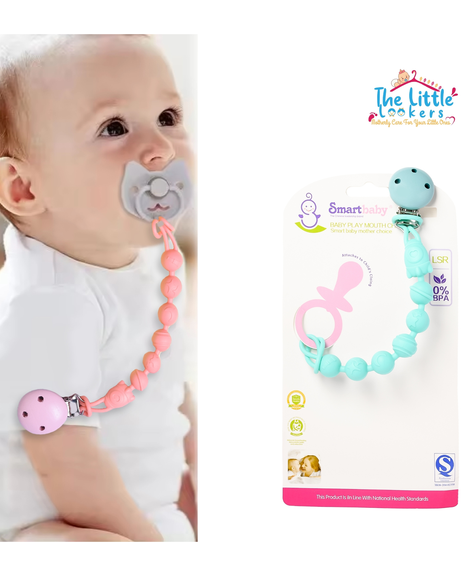 THE LITTLE LOOKERS Silicone Pacifier Clip for Baby Boys and Girls, One Piece Pacifier Clips, Wooden Soother Clips Design, Fits Most Pacifiers and Teething Toys - Blue-image-13