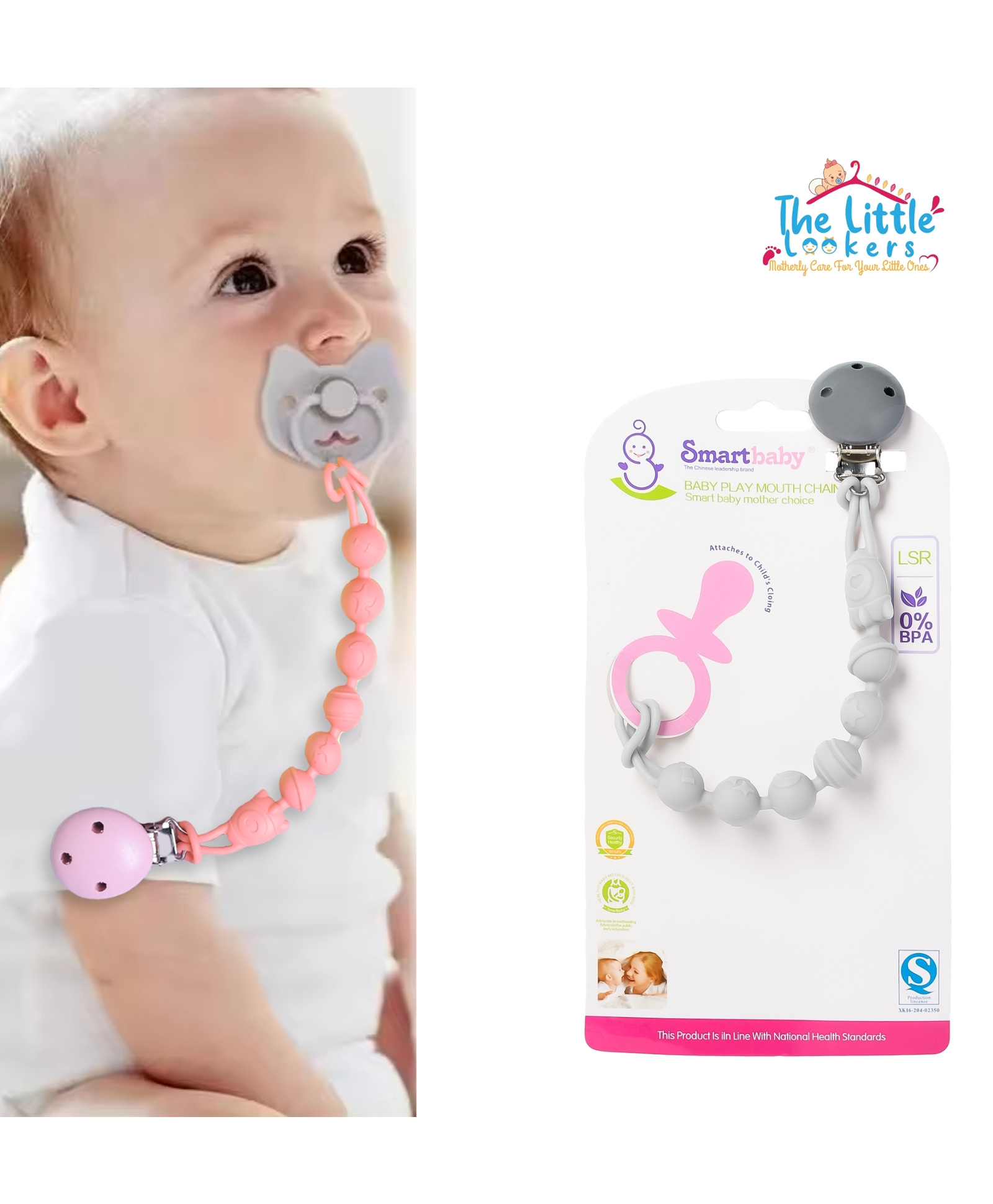 THE LITTLE LOOKERS Silicone Pacifier Clip for Baby Boys and Girls, One Piece Pacifier Clips, Wooden Soother Clips Design, Fits Most Pacifiers and Teething Toys - Grey-image-48