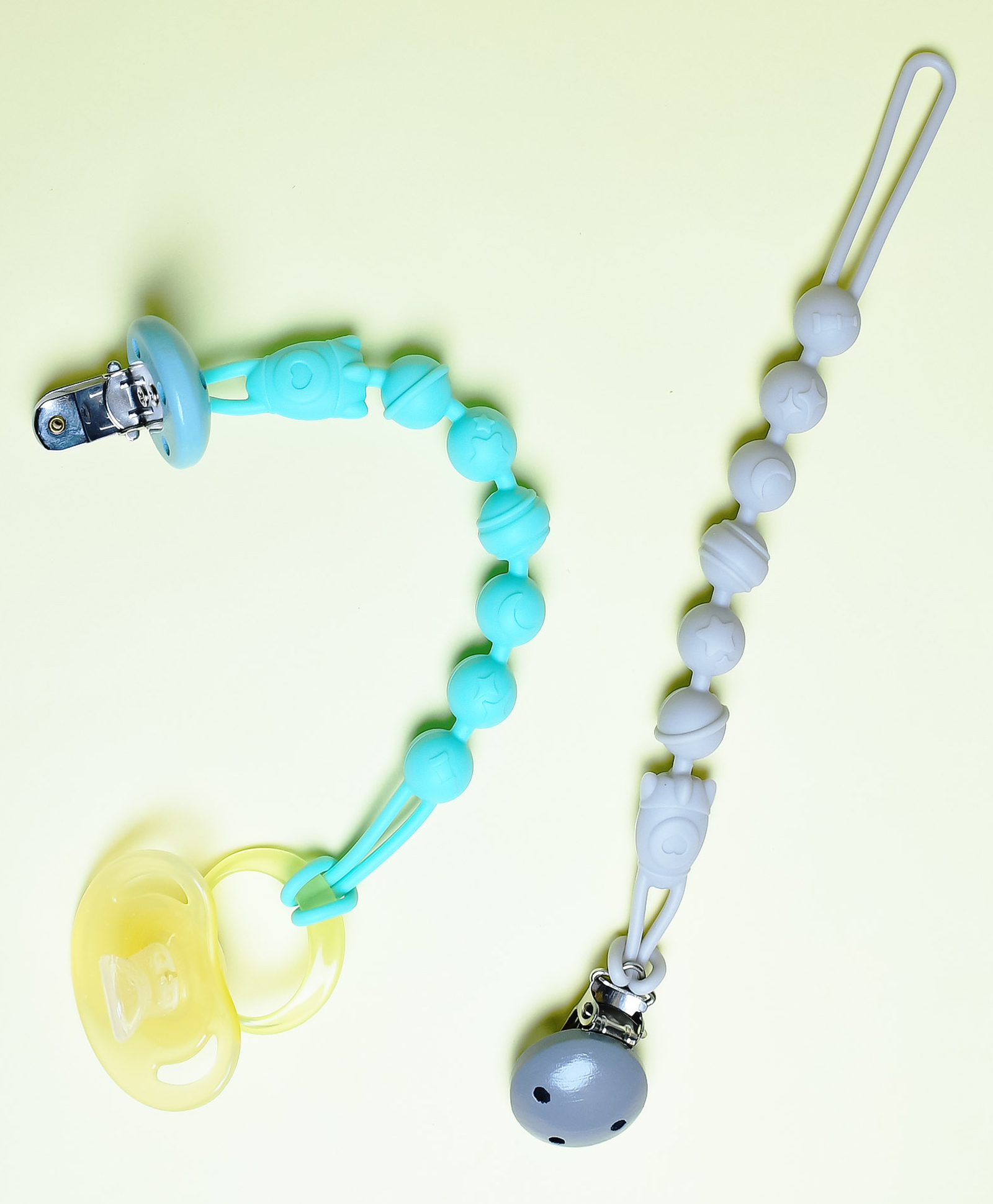 THE LITTLE LOOKERS Silicone Pacifier Clip for Baby Boys and Girls, One Piece Pacifier Clips, Wooden Soother Clips Design, Fits Most Pacifiers and Teething Toys - Blue & Grey-picture-11
