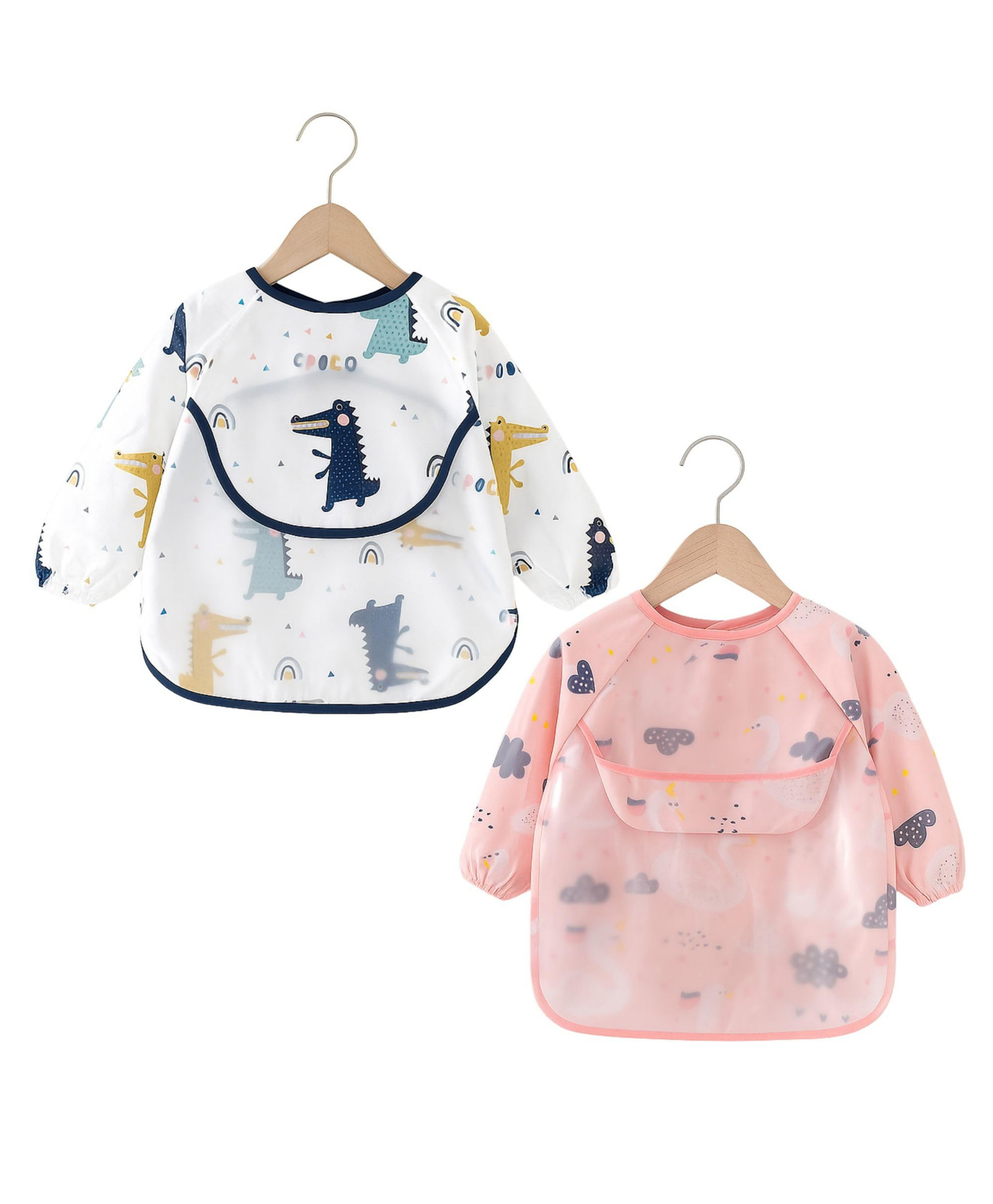 The Little Lookers Baby Bibs with Pocket I Long Sleeved Bib for Toddlers, Kids I Washable, Lightweight & Waterproof, Bibs for 6-24 Months Baby - Print May Very (peach & Green)-picture-13