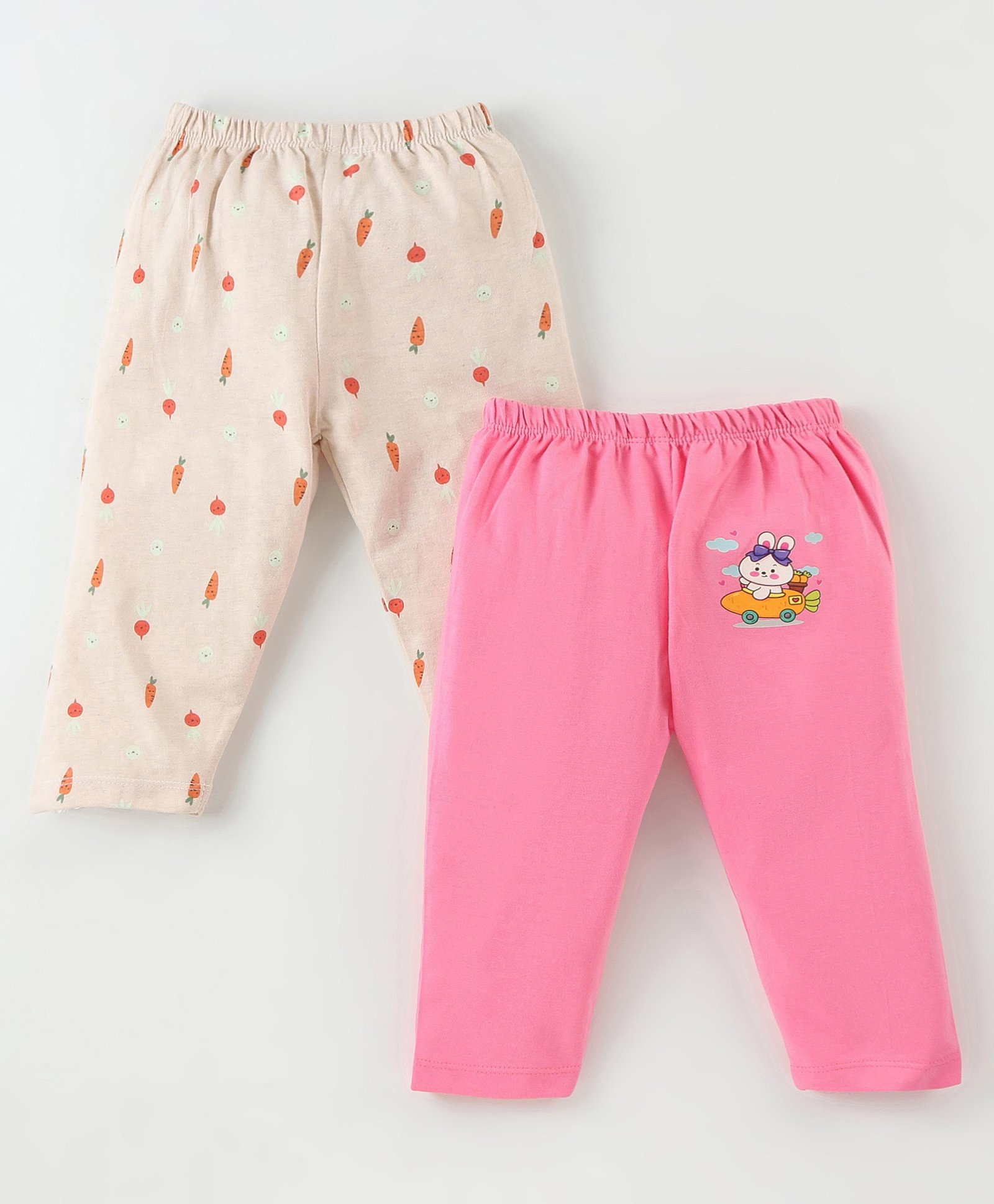 Ben Benny 100% Cotton Interlock Knit Full length Legging with Carrot & Rabbit  Print Pack of 2 - Beige & Pink-picture-24
