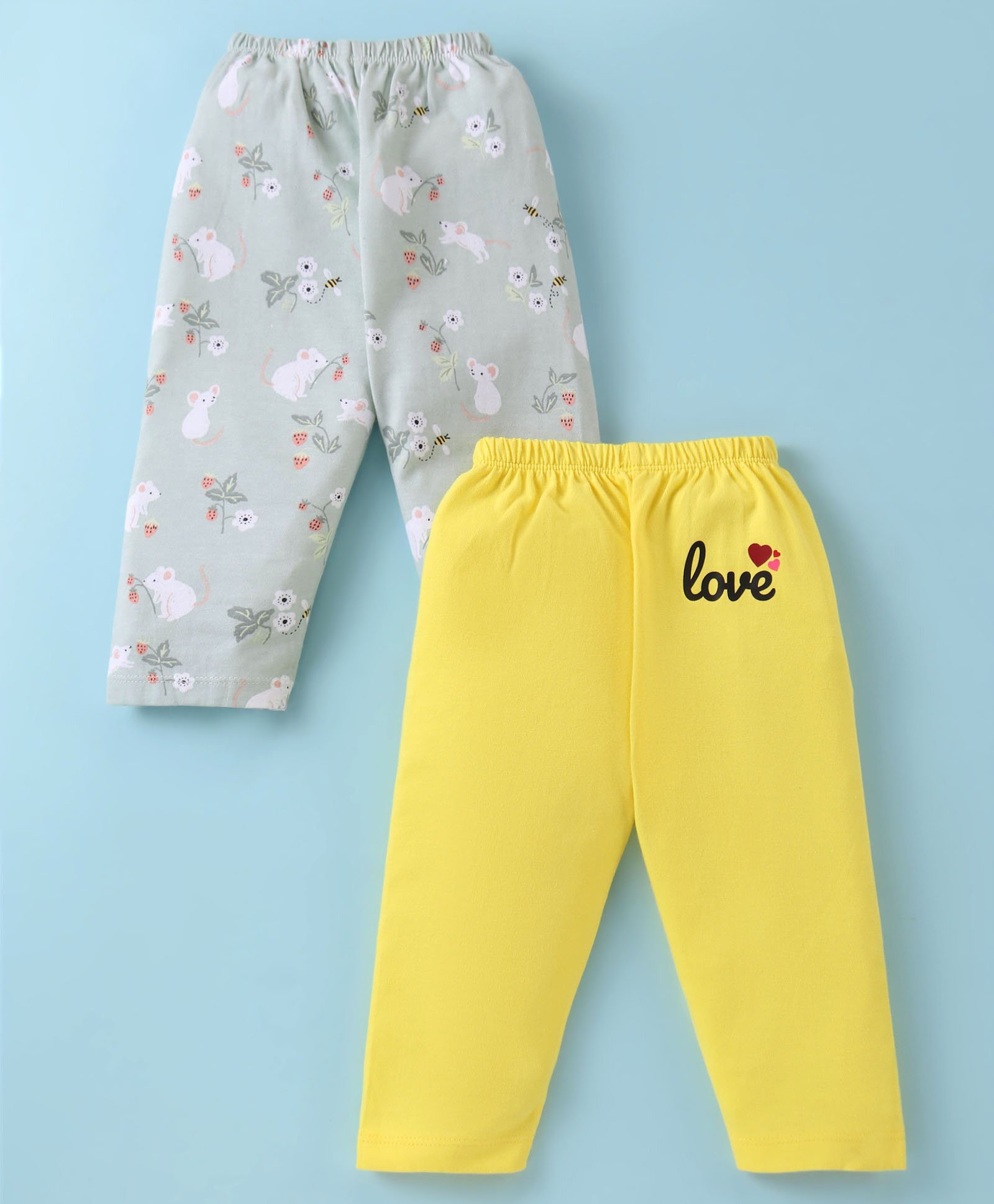 Ben Benny 100% Cotton Interlock Knit Full length Legging with Mouse  Print Pack of 2 - Grey & Yellow-picture-15