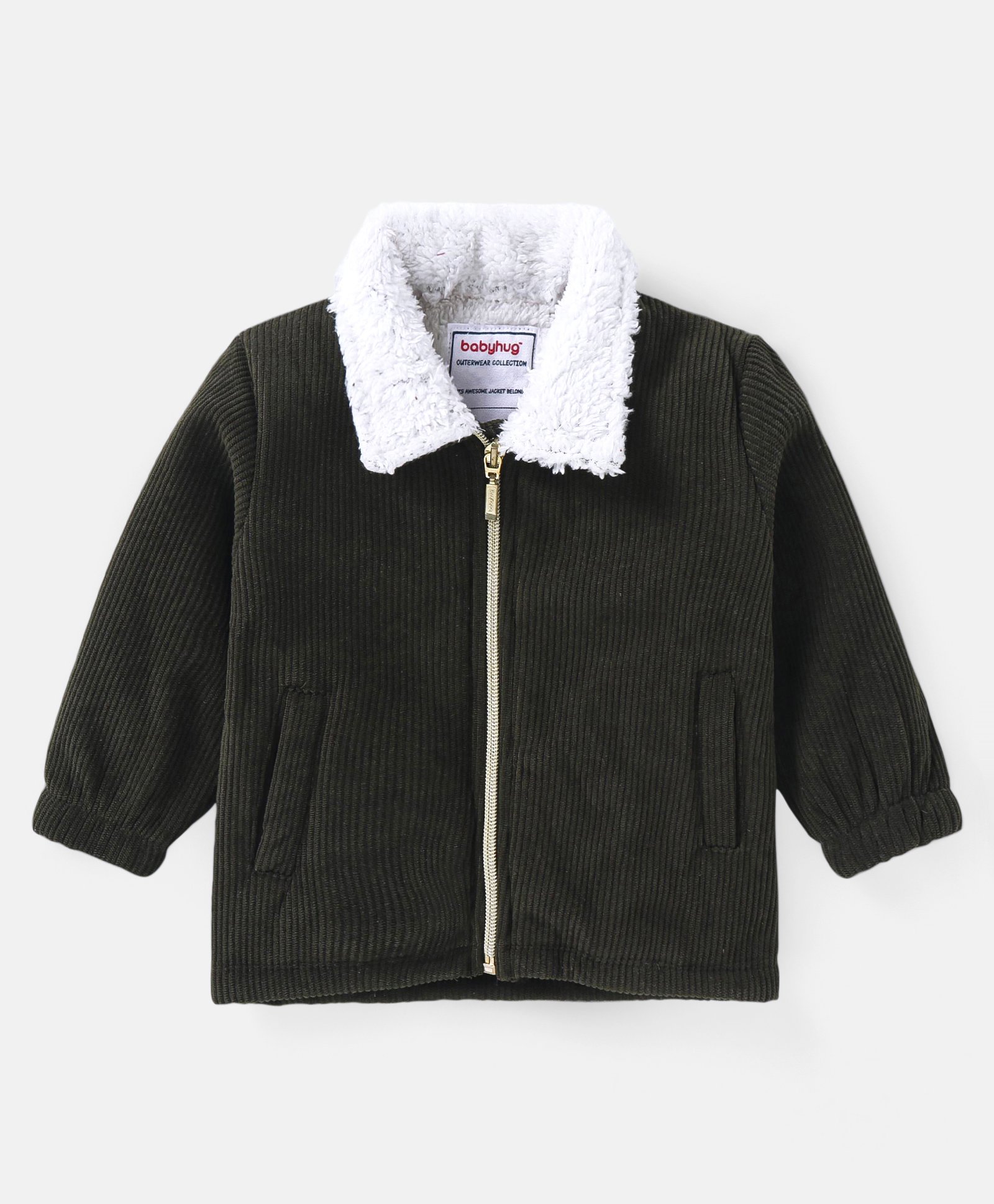 Babyhug Full Sleeves Collared Neck Winter Jacket With Solid Colour & Fur Detailing - Dark Green-picture-25